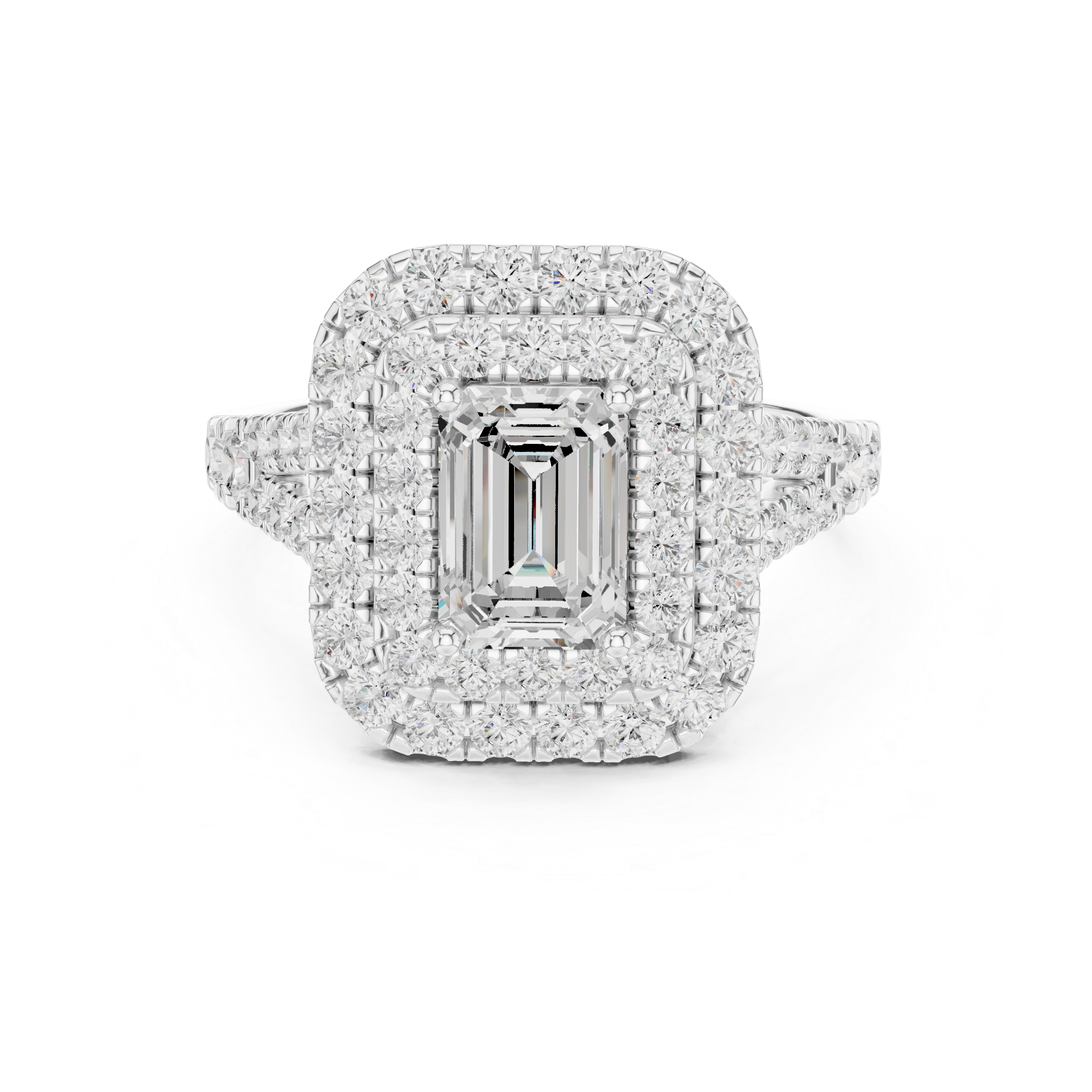 Emerald Cut Double Halo Diamond Engagement Ring