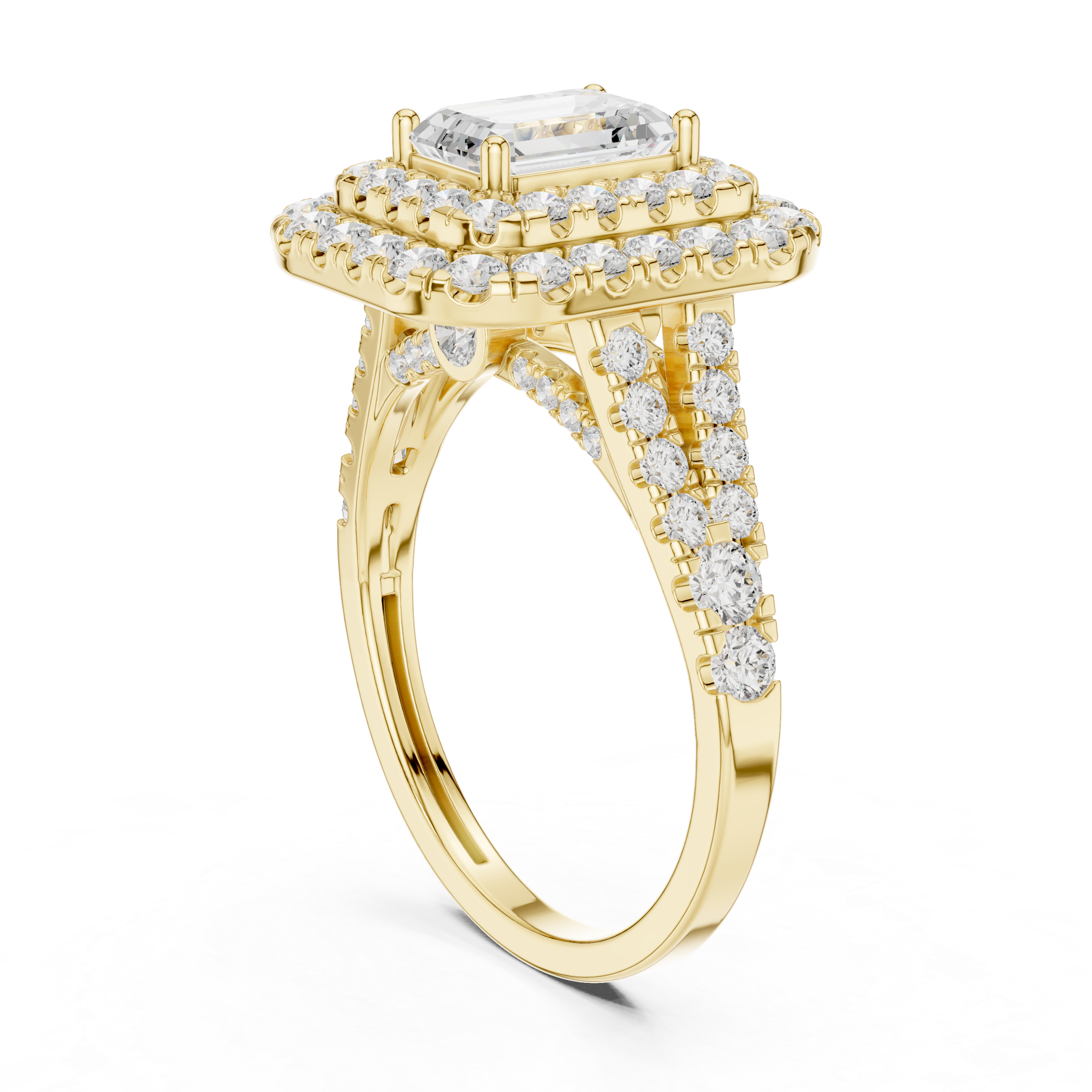 Emerald Cut Double Halo Diamond Engagement Ring