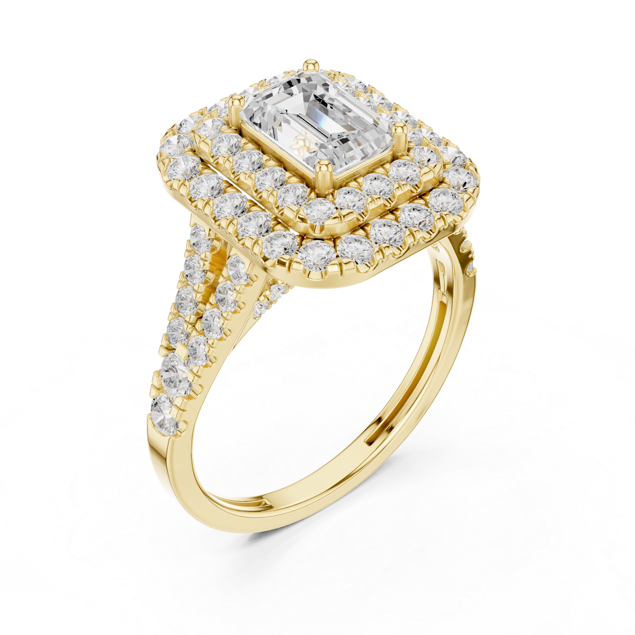 Emerald Cut Double Halo Diamond Engagement Ring