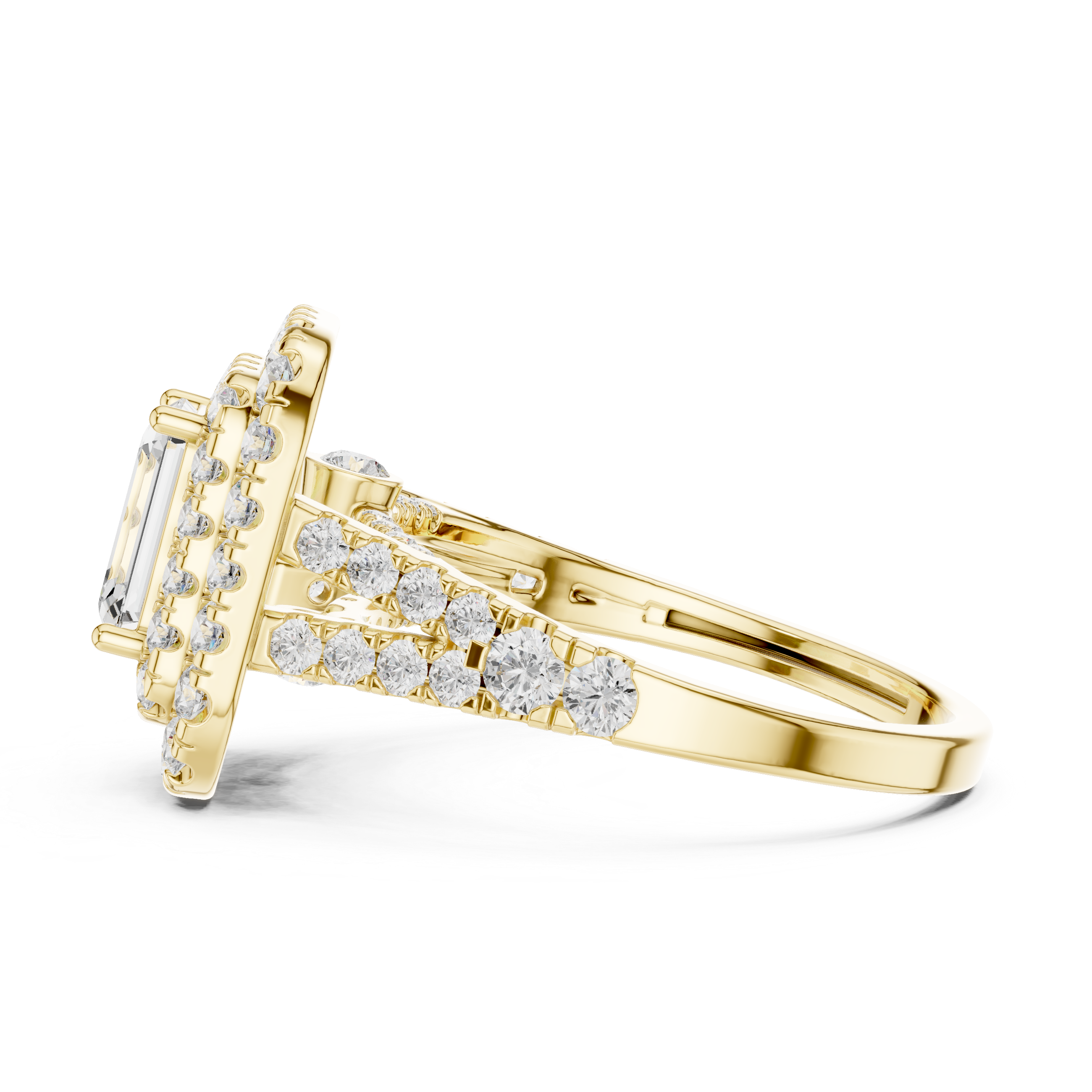 Emerald Cut Double Halo Diamond Engagement Ring