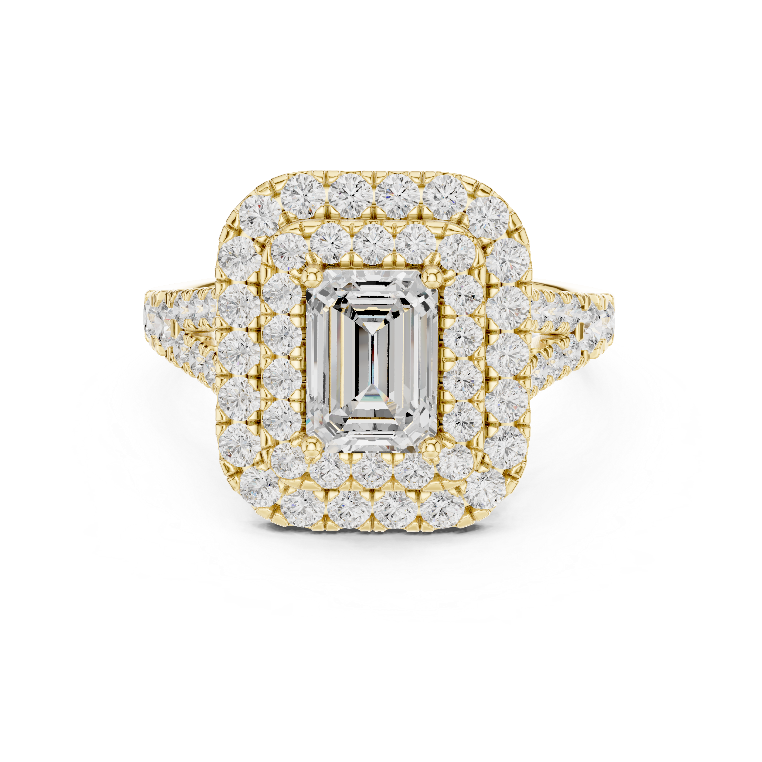 Emerald Cut Double Halo Diamond Engagement Ring