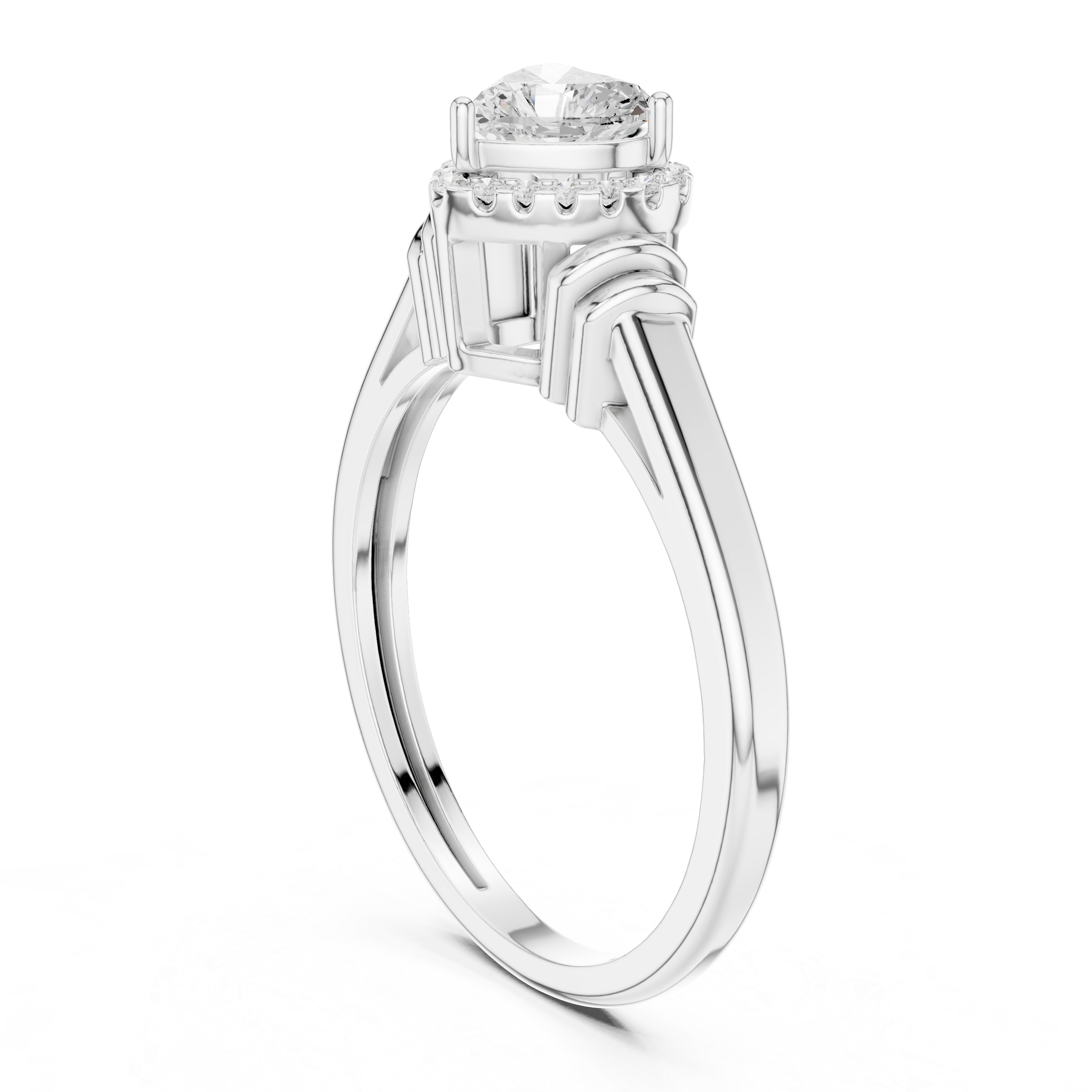 Heart Diamond Halo Engagement Ring