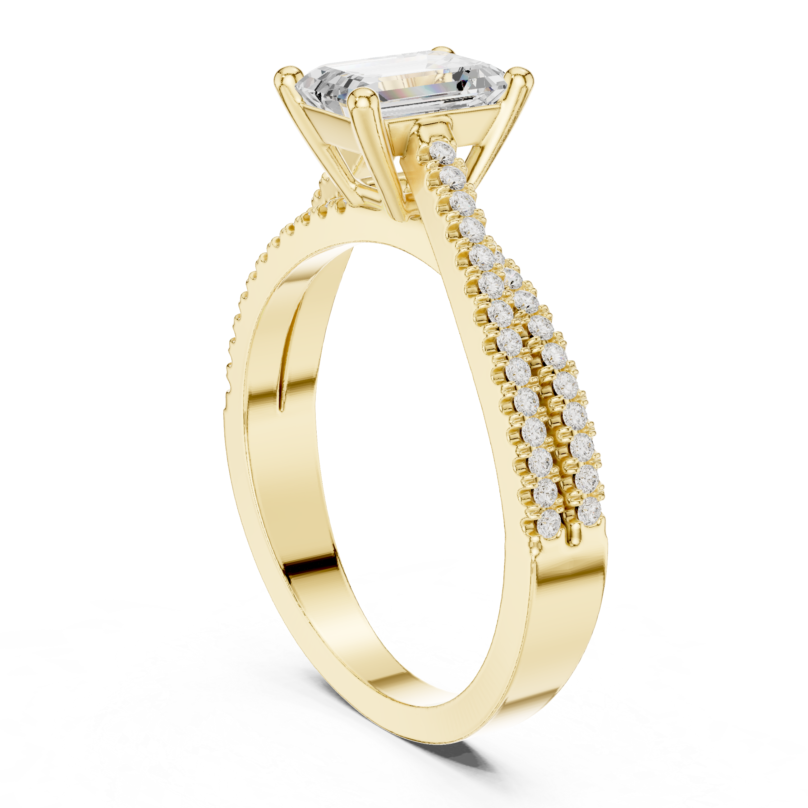 Emerald Cut Split Shank Diamond Engagement Ring