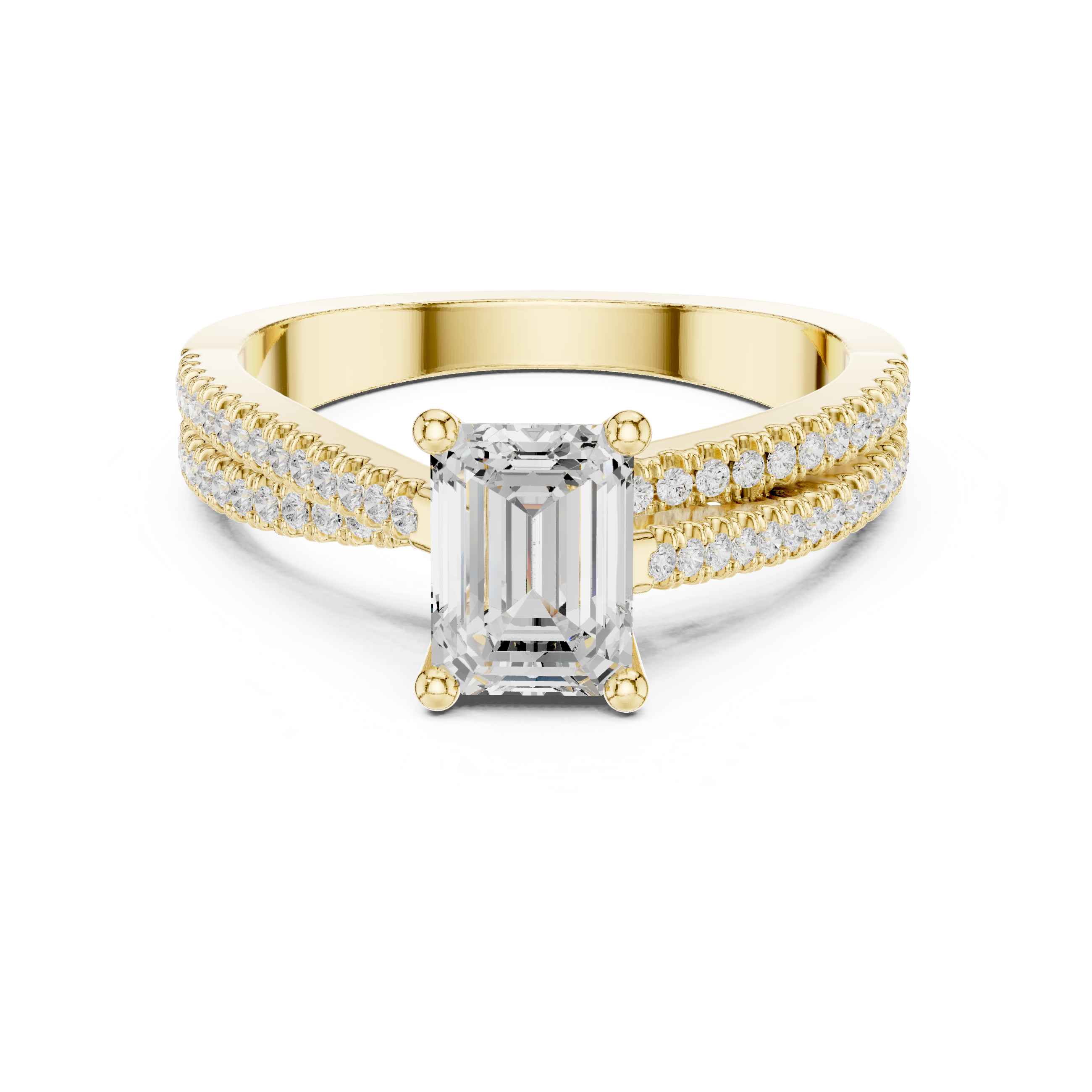 Emerald Cut Split Shank Diamond Engagement Ring