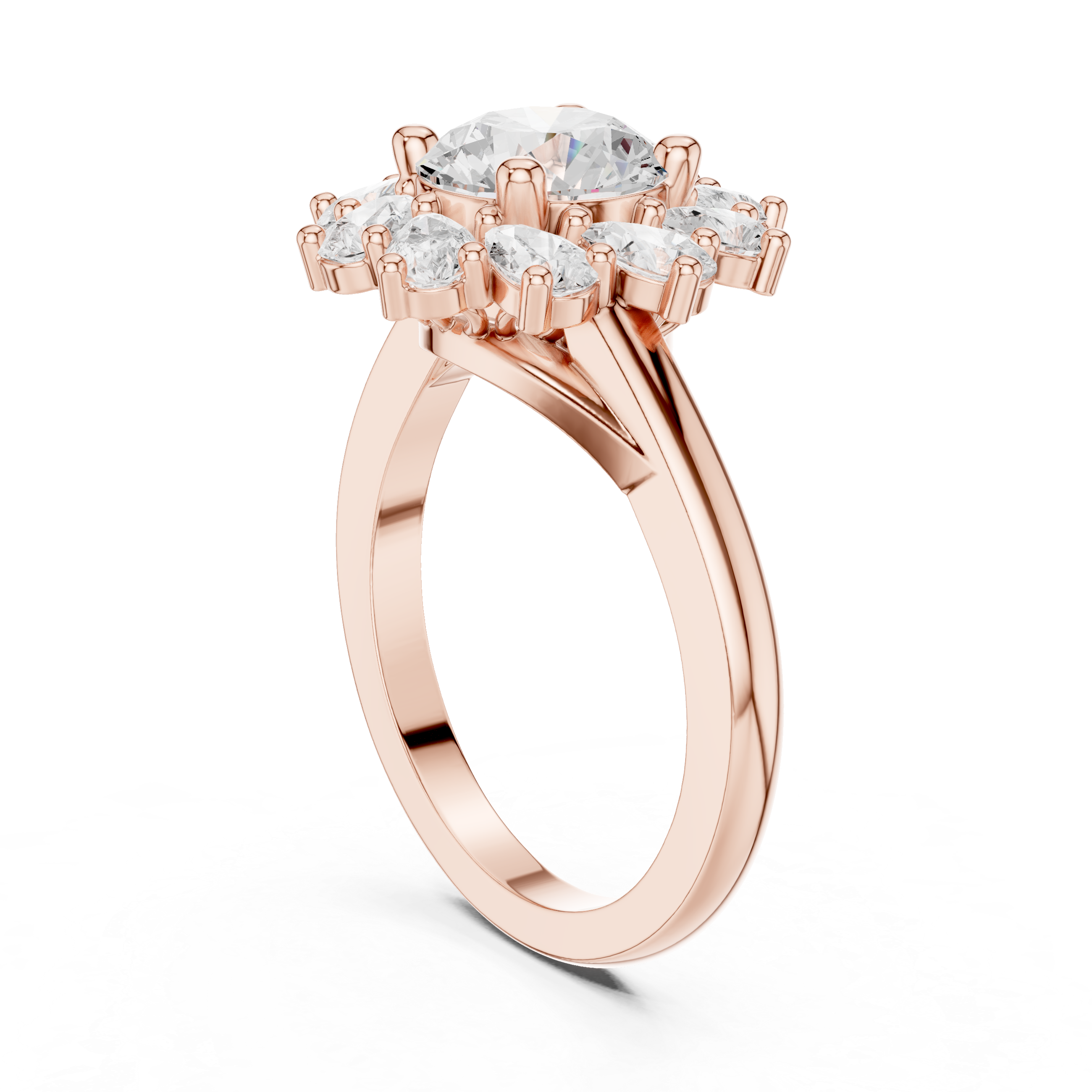 Floral Pear Diamond Halo Engagement Ring