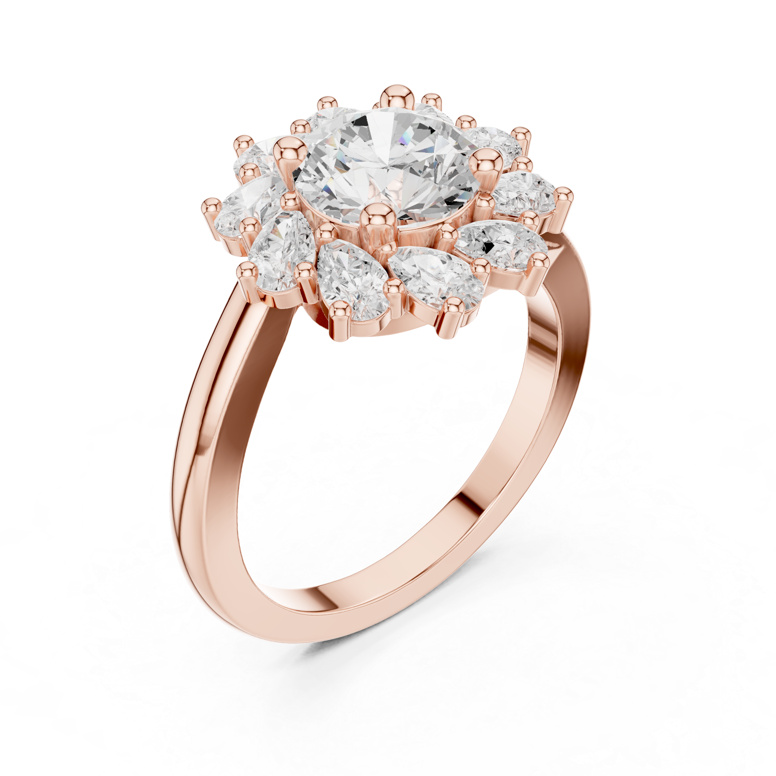 Floral Pear Diamond Halo Engagement Ring
