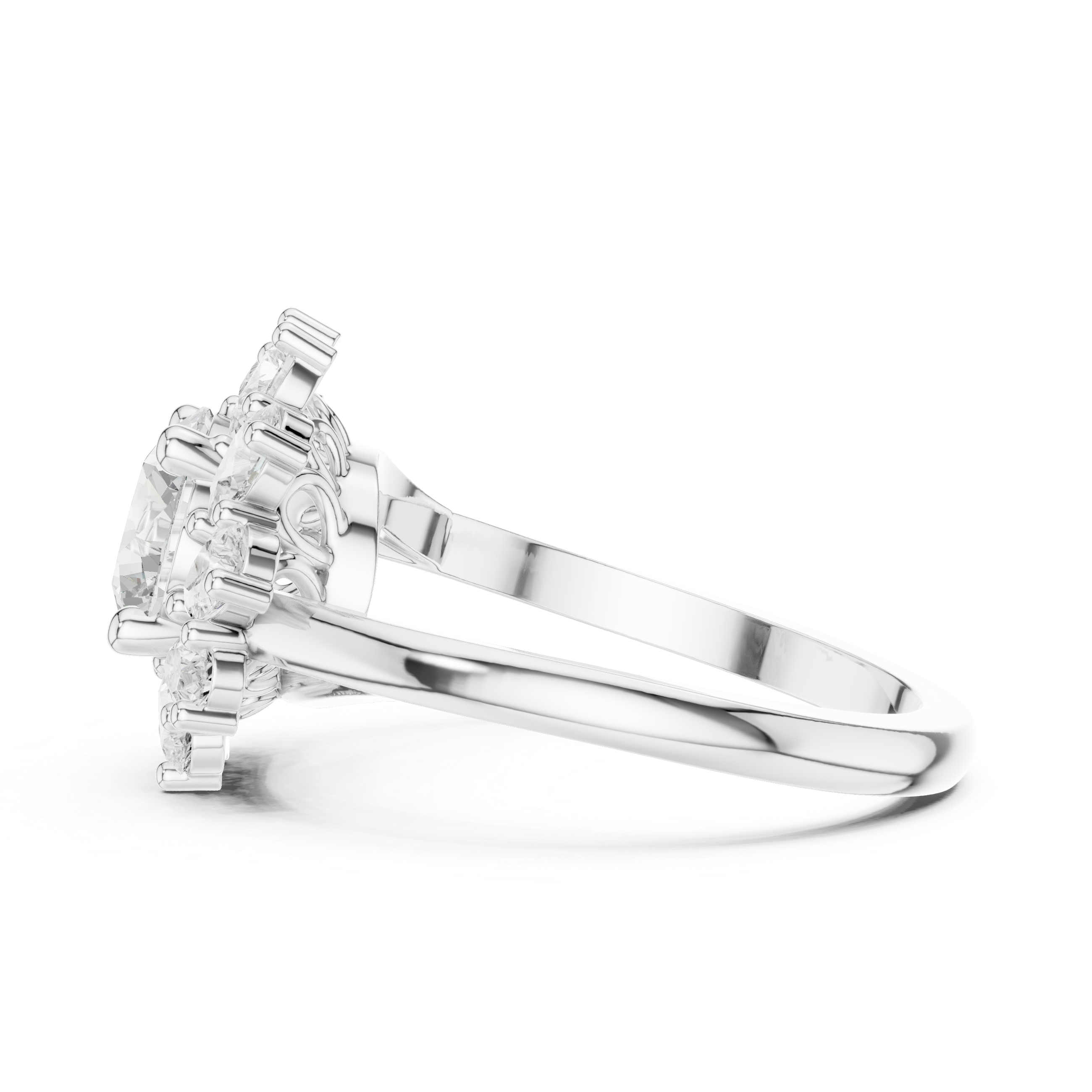 Floral Pear Diamond Halo Engagement Ring