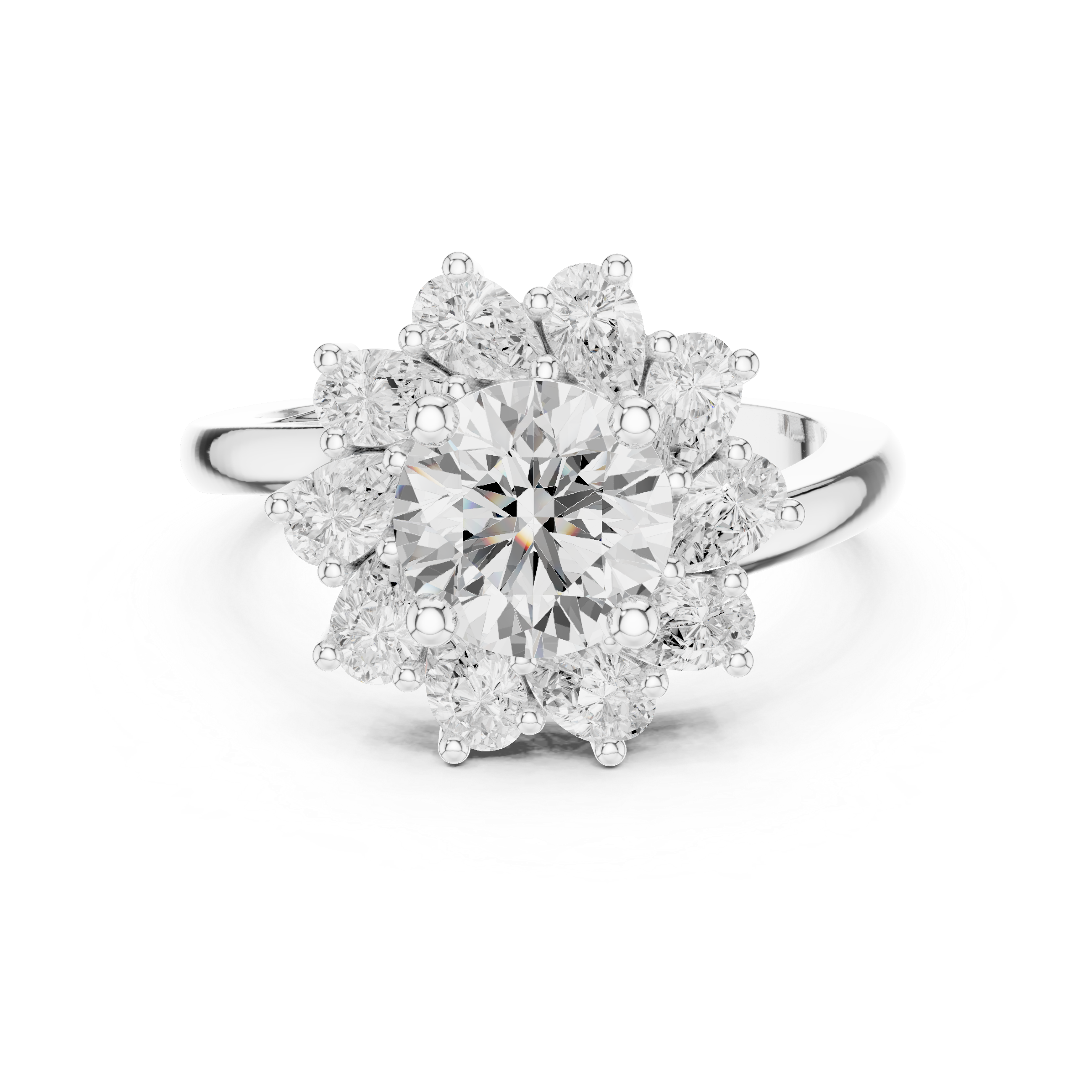Floral Pear Diamond Halo Engagement Ring