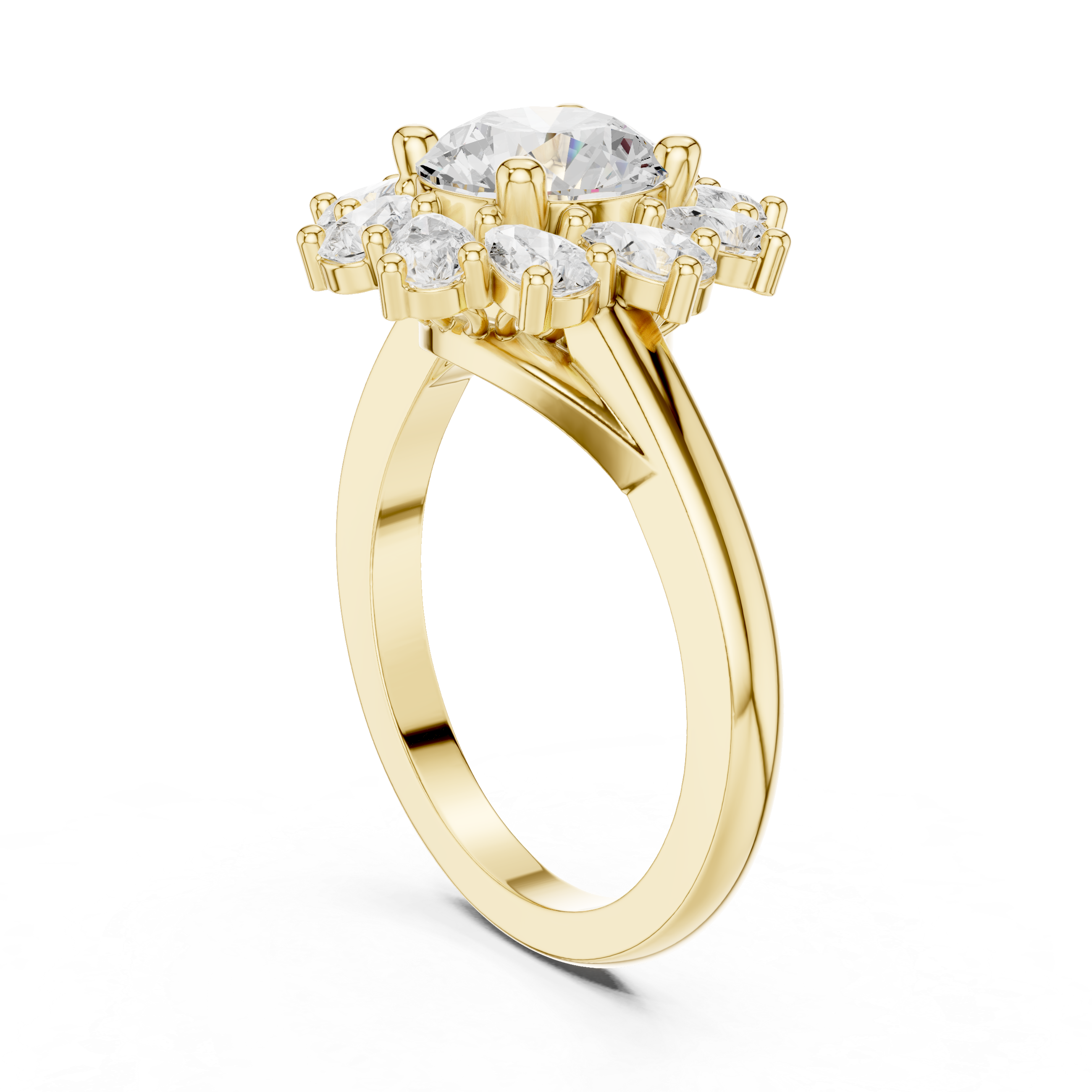 Floral Pear Diamond Halo Engagement Ring