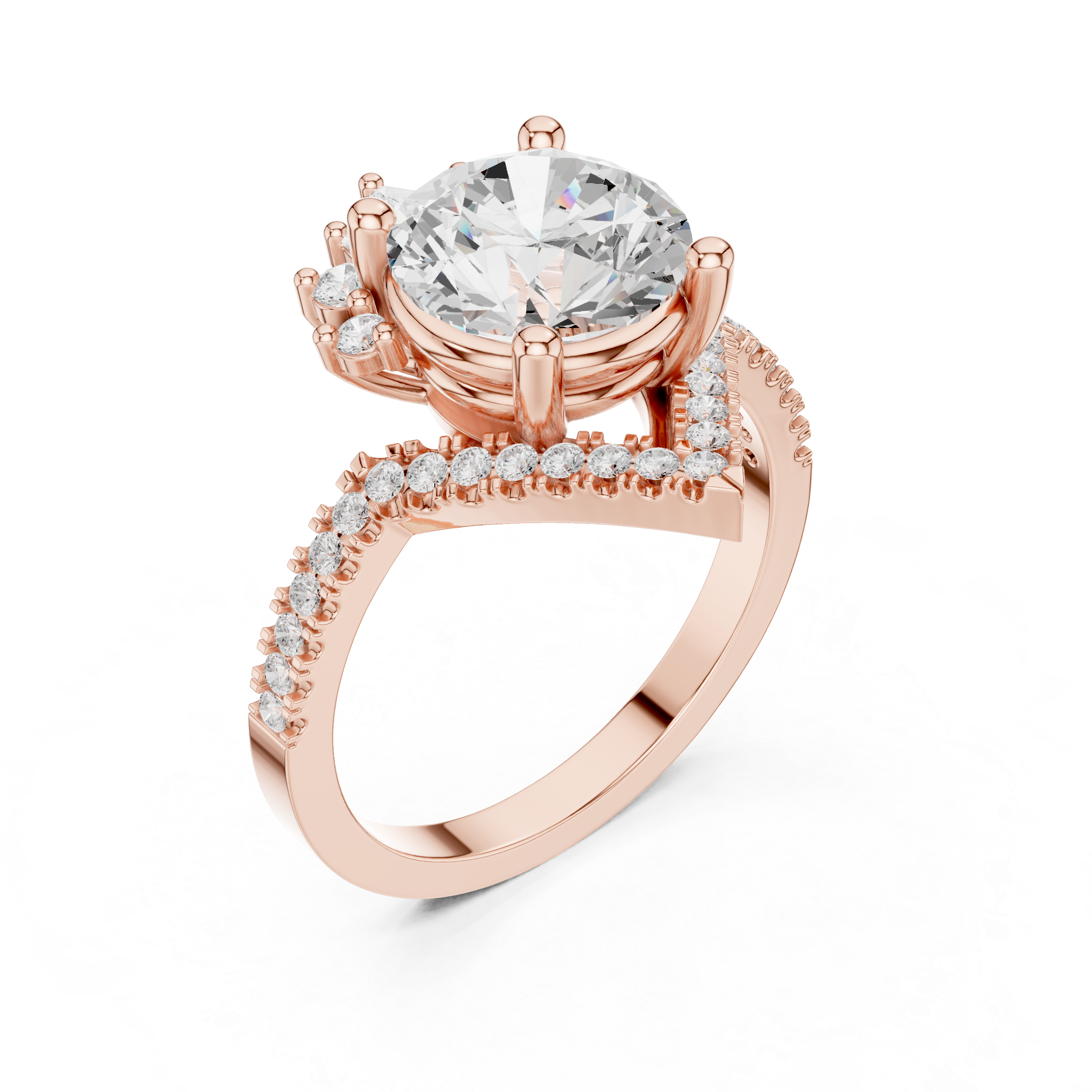 Vintage Sunburst Halo Diamond Engagement Ring