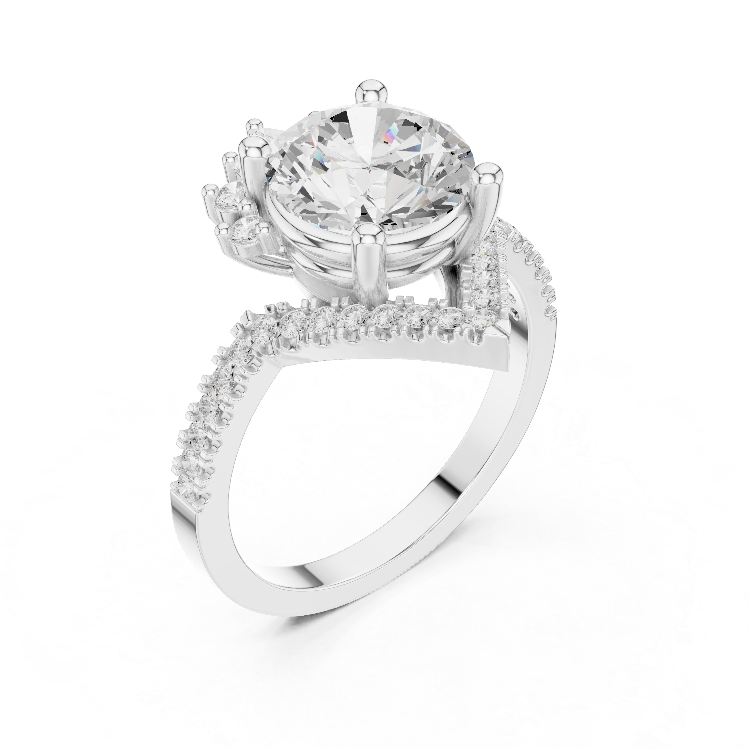 Vintage Sunburst Halo Diamond Engagement Ring