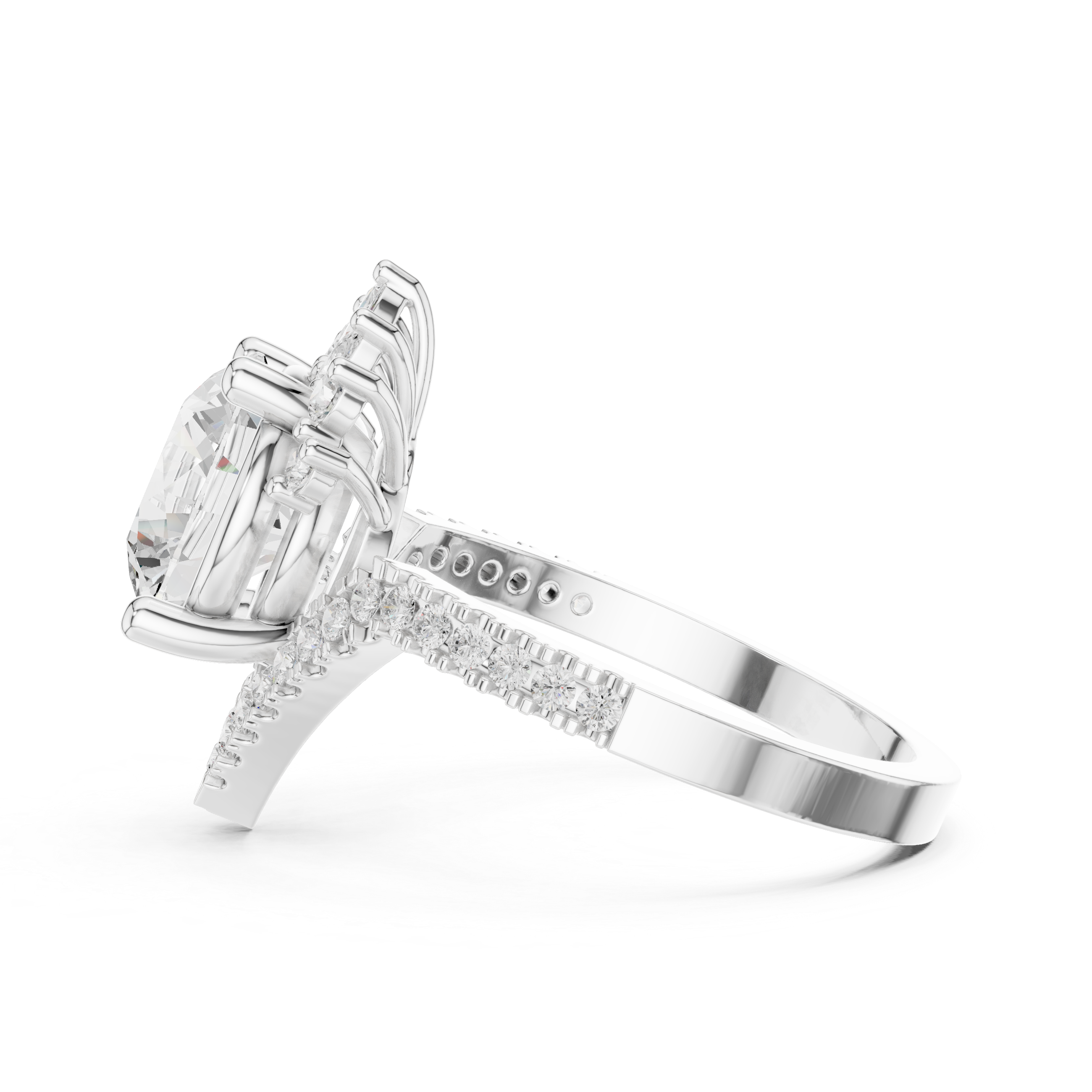 Vintage Sunburst Halo Diamond Engagement Ring