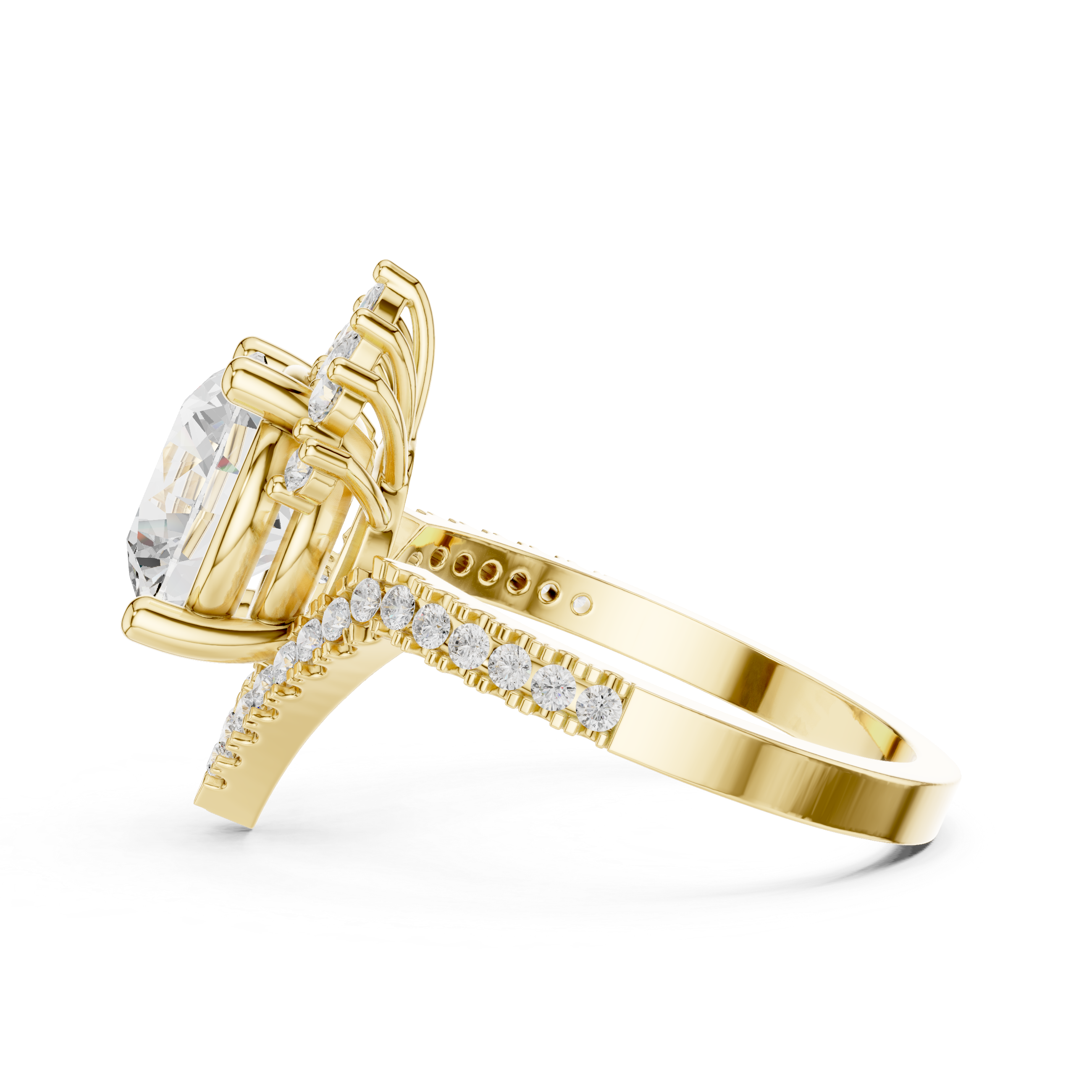Vintage Sunburst Halo Diamond Engagement Ring