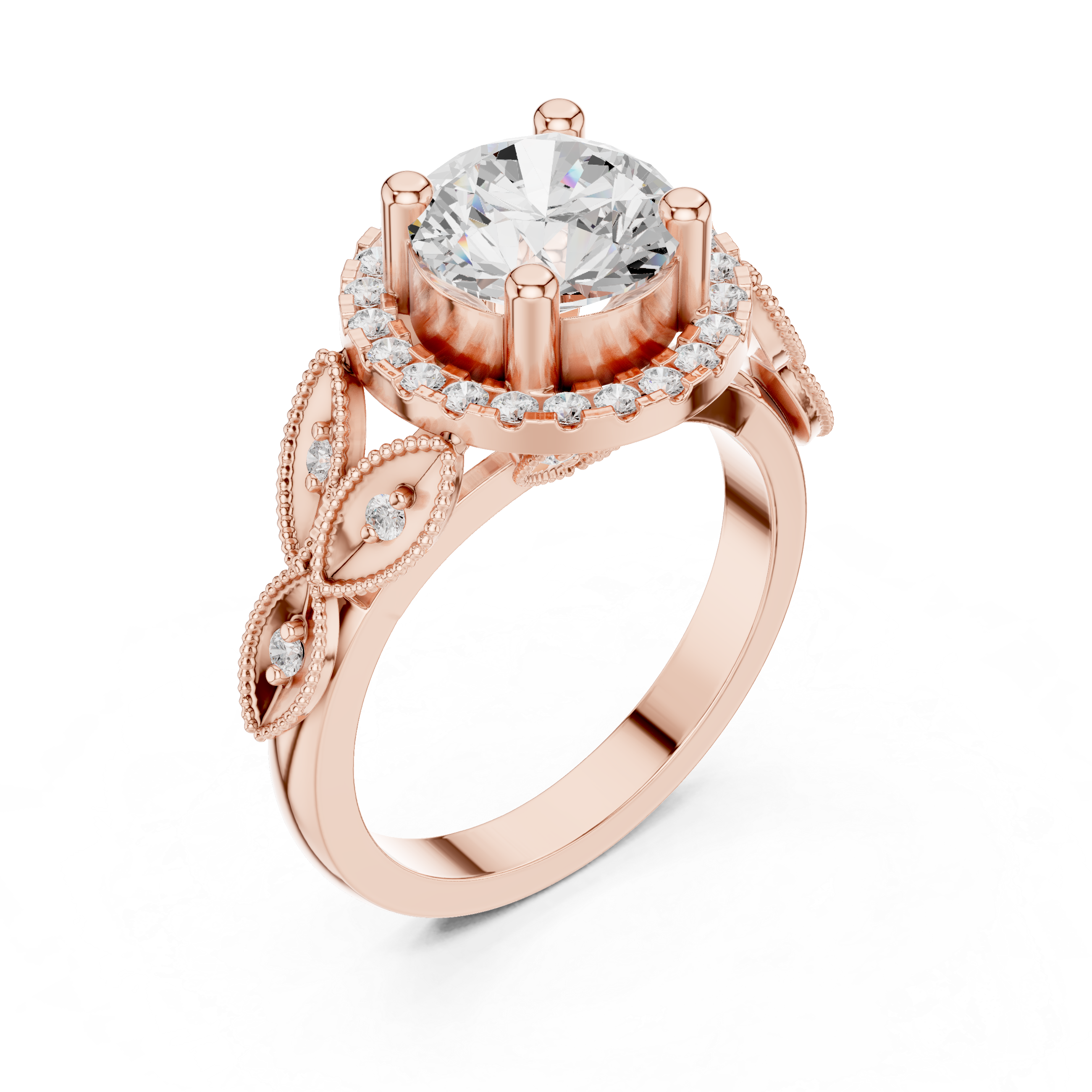 Vintage Round Halo Diamond Engagement Ring