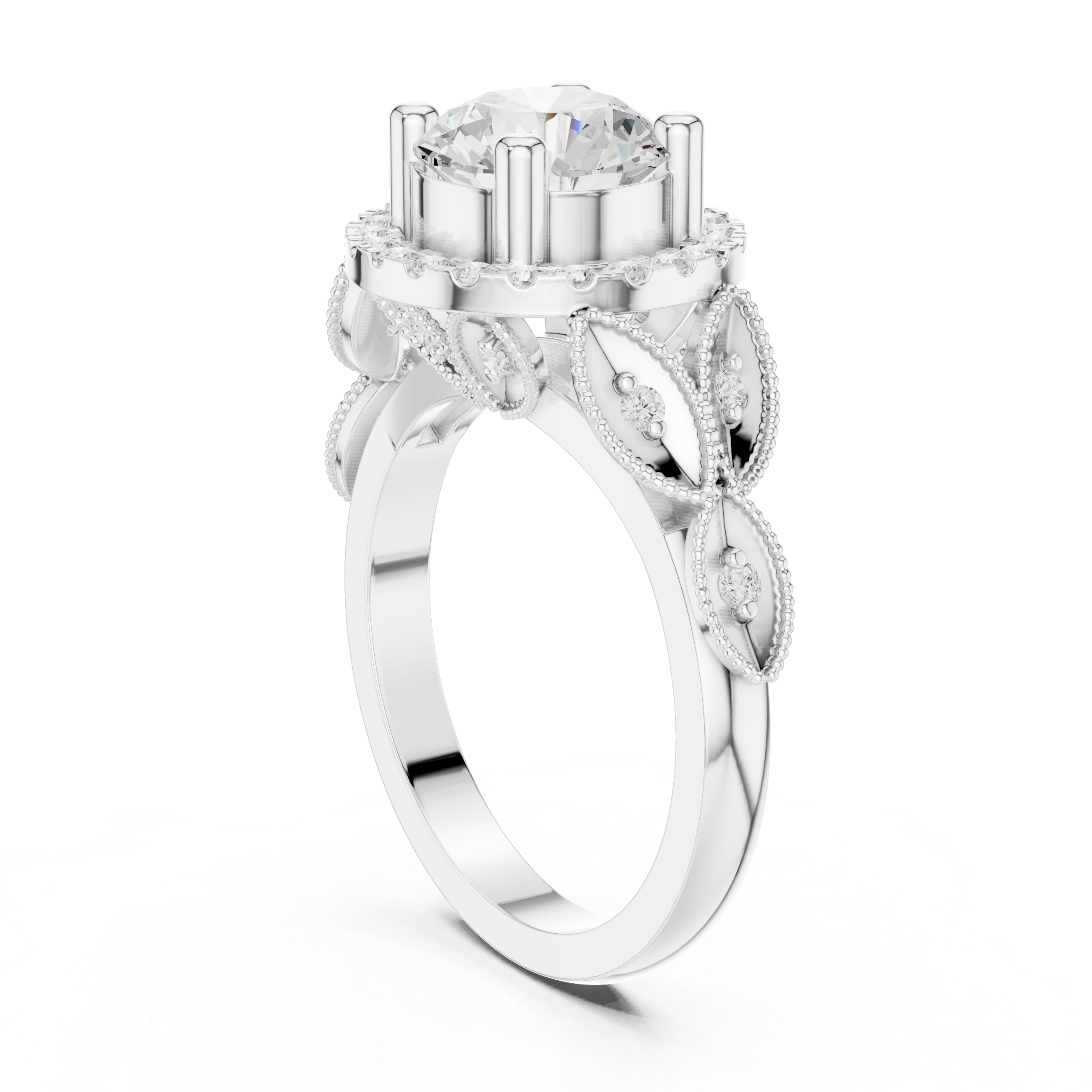 Vintage Round Halo Diamond Engagement Ring