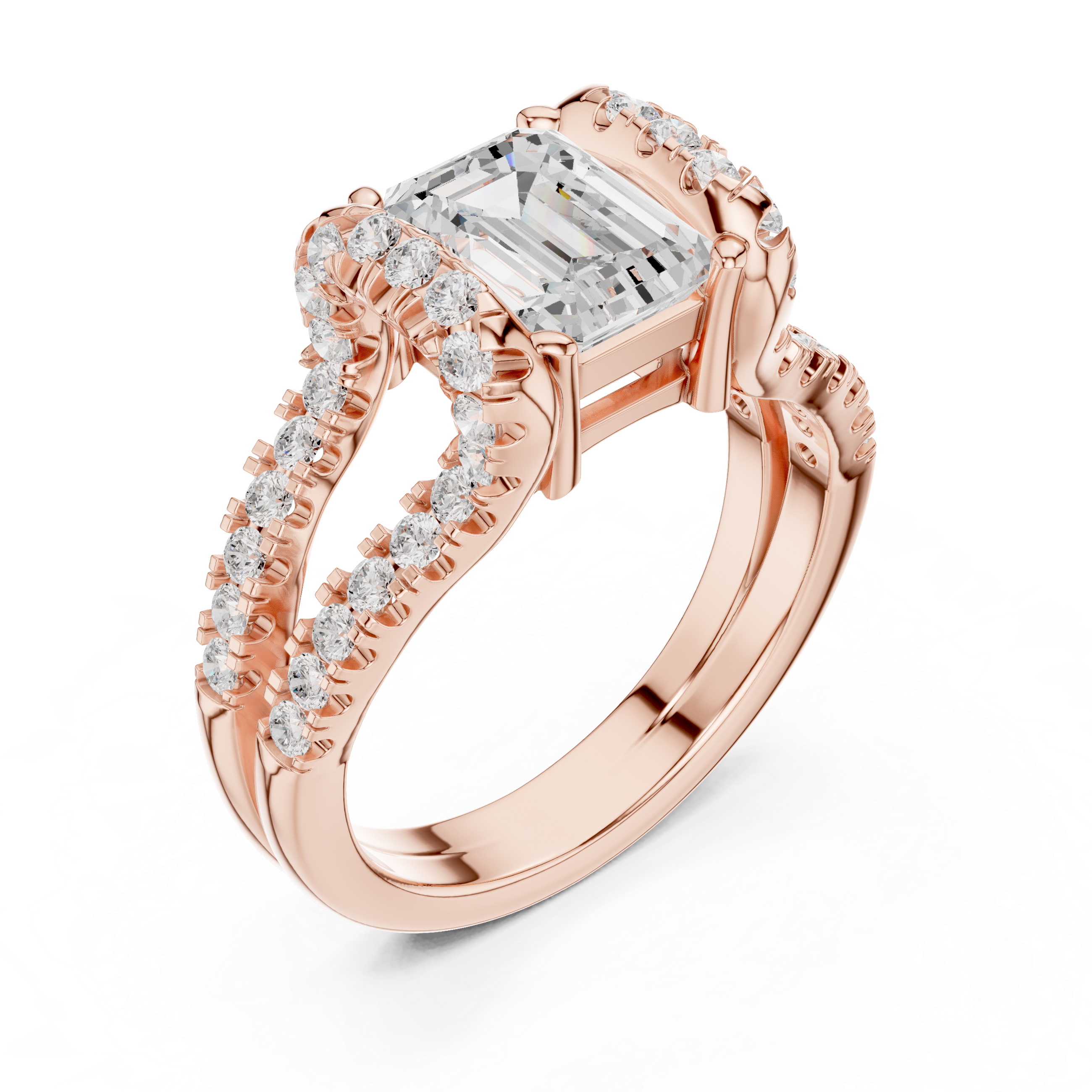 Emerald Cut Diamond Split Shank Engagement Ring