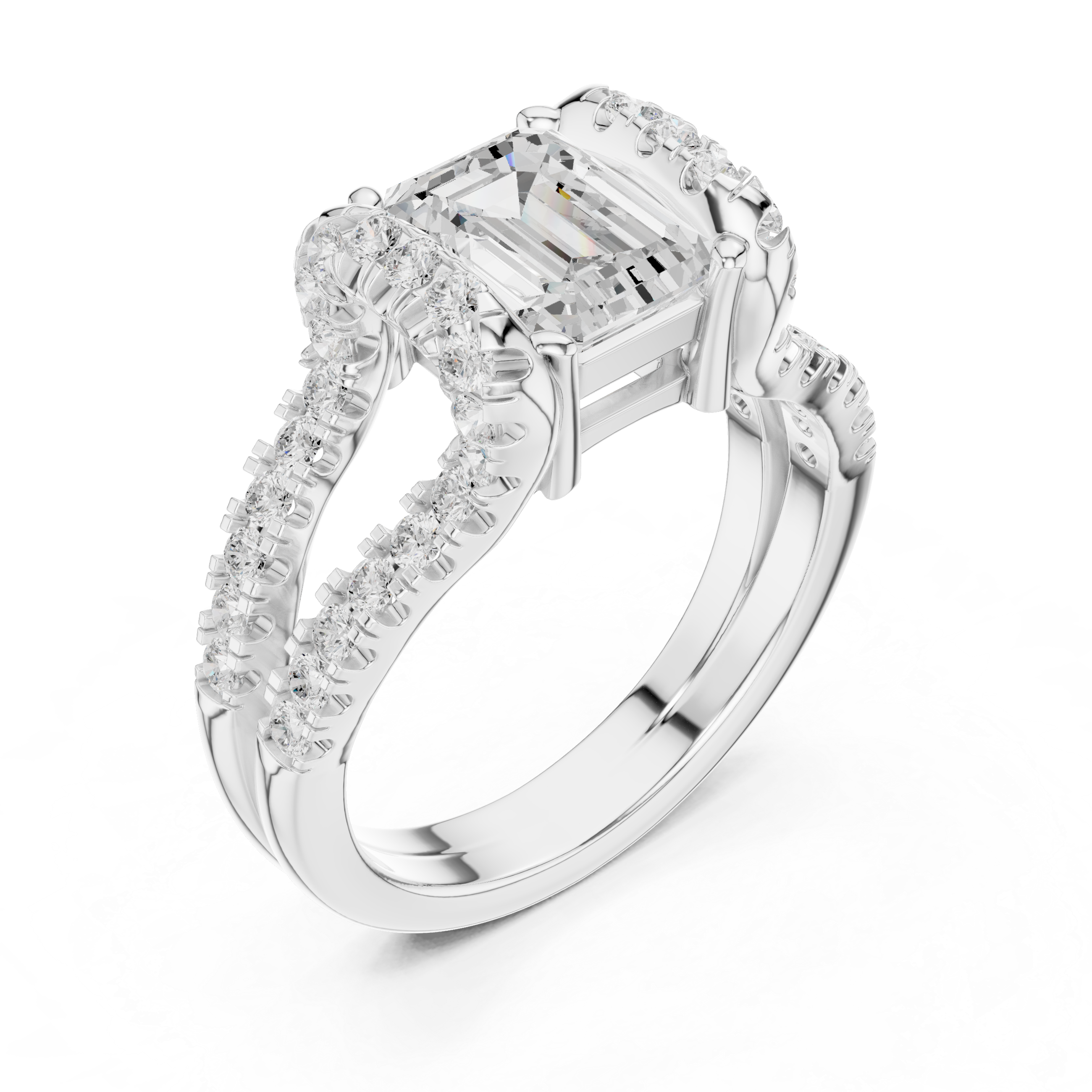 Emerald Cut Diamond Split Shank Engagement Ring