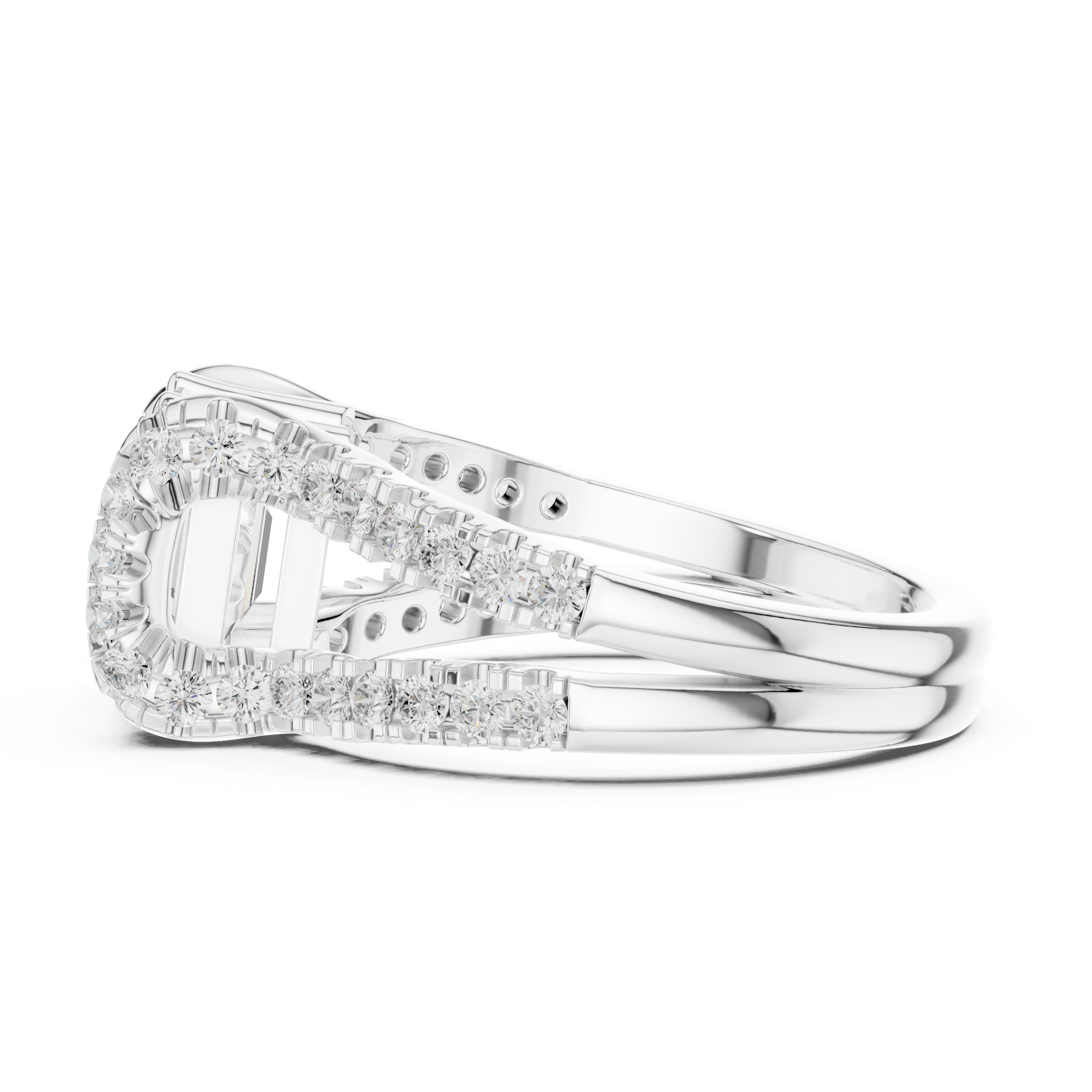 Emerald Cut Diamond Split Shank Engagement Ring