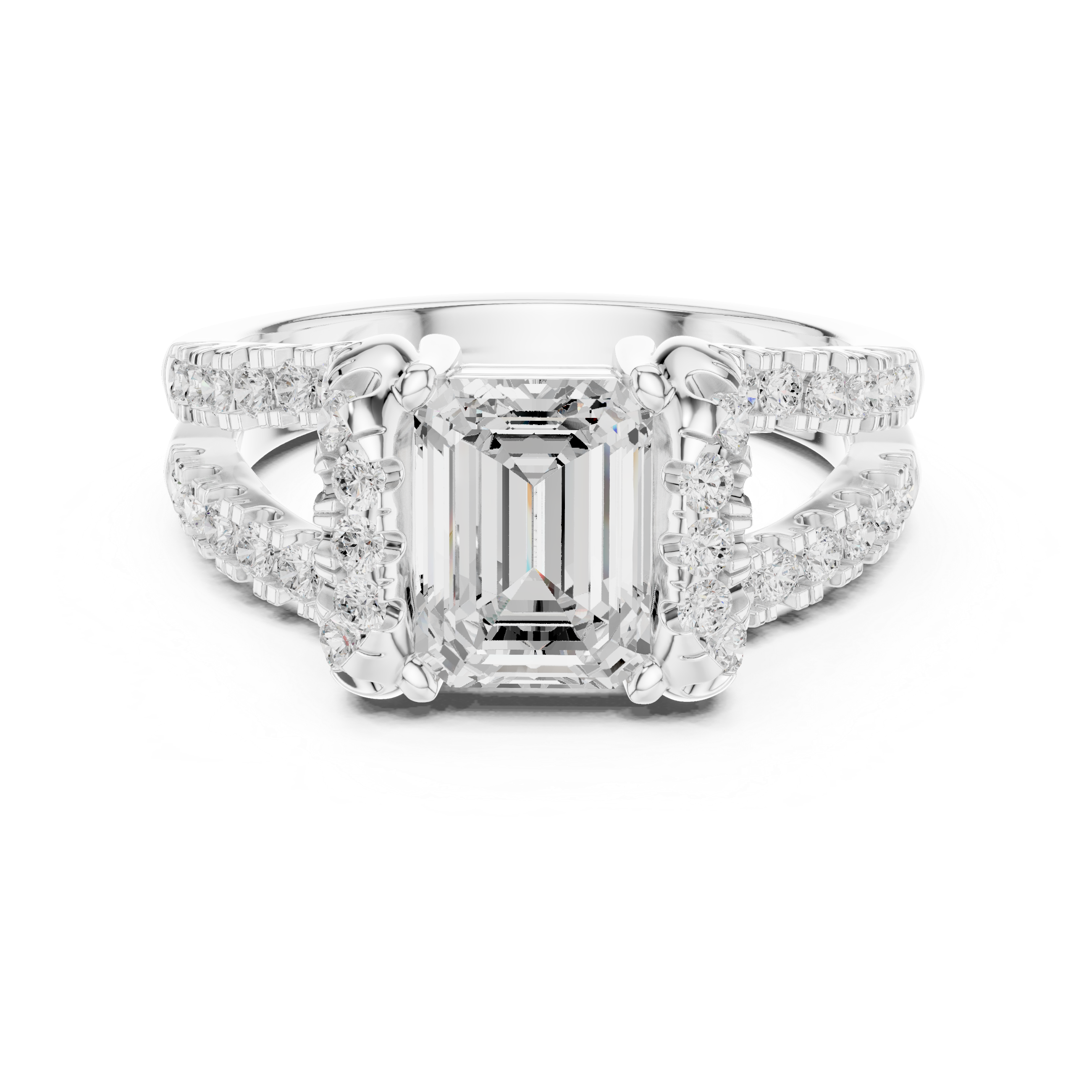Emerald Cut Diamond Split Shank Engagement Ring