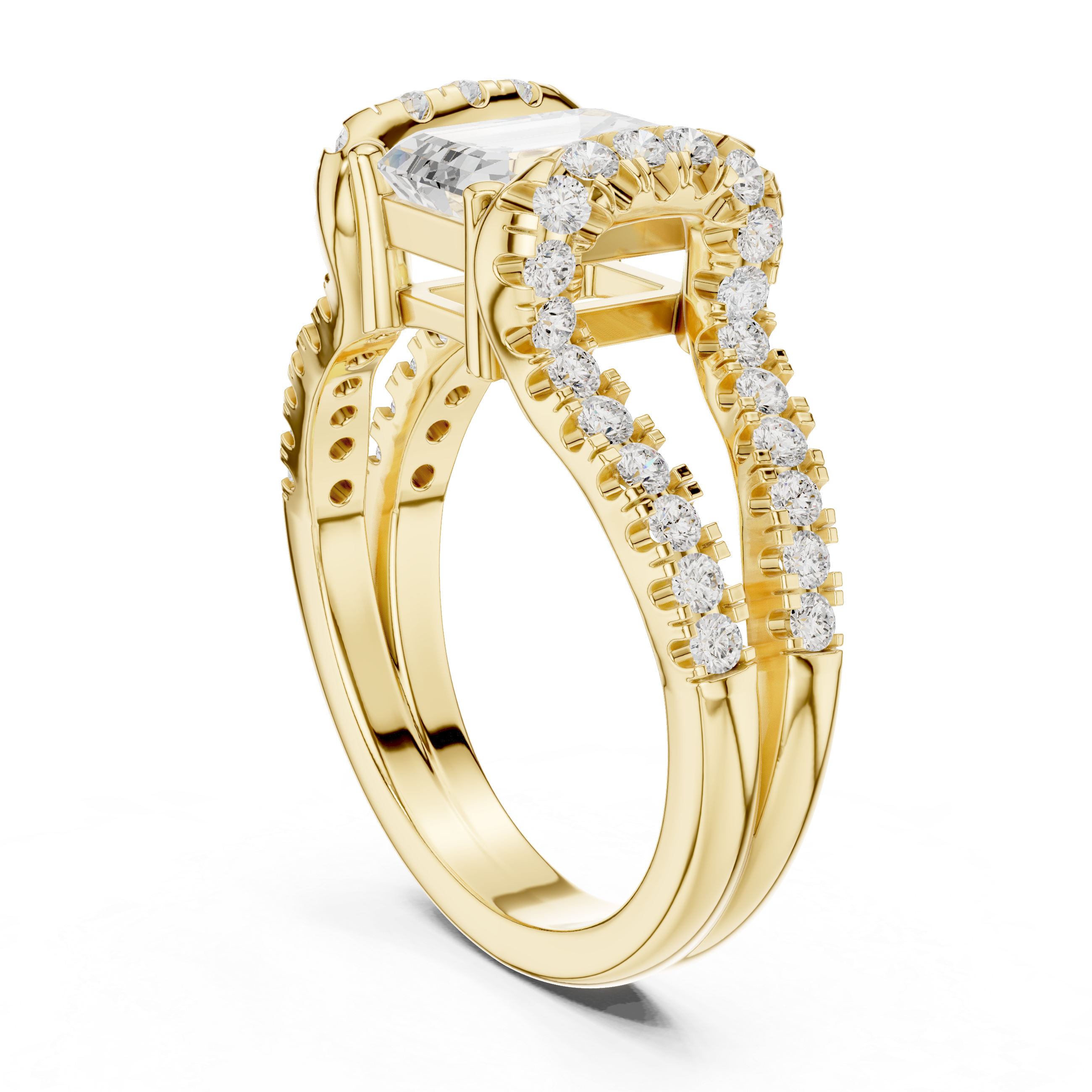 Emerald Cut Diamond Split Shank Engagement Ring