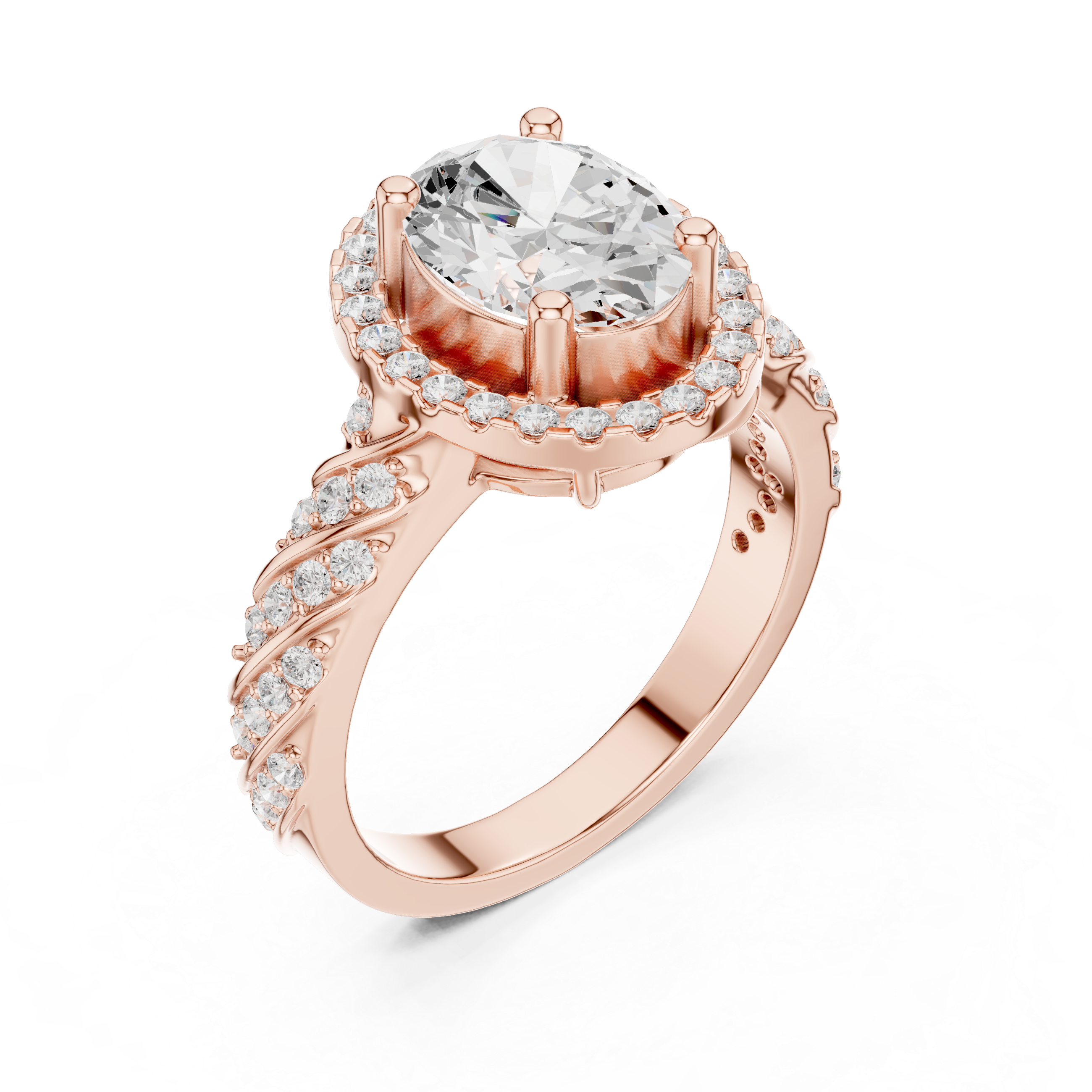 Vintage Oval Halo Diamond Engagement Ring with Twisted Pavé Band