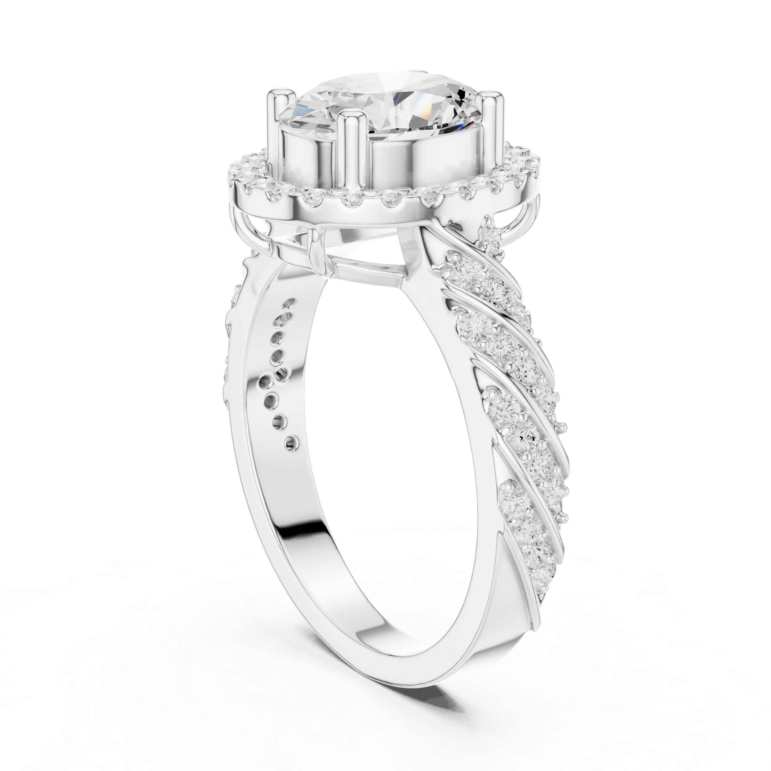 Vintage Oval Halo Diamond Engagement Ring with Twisted Pavé Band