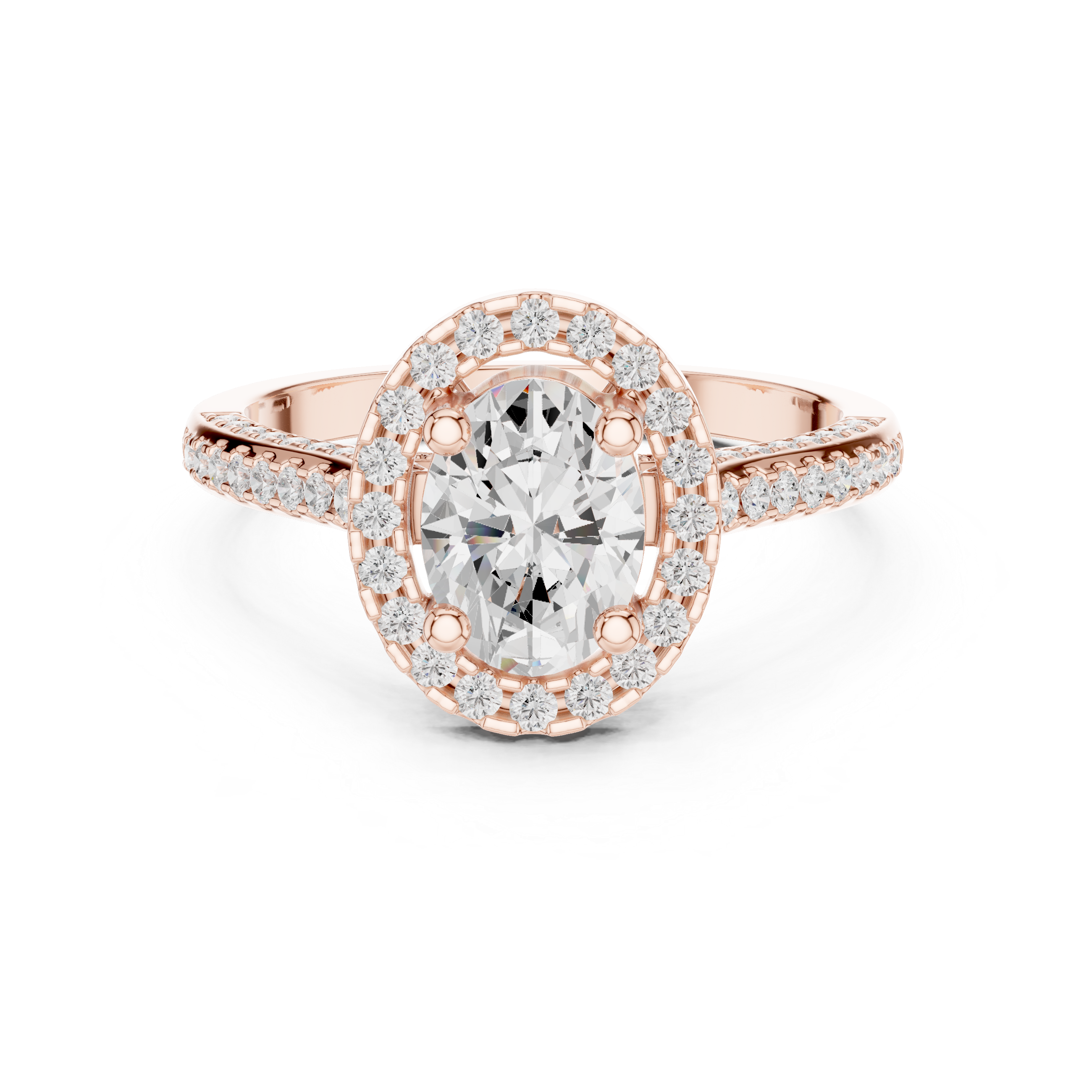 Oval Halo Diamond Engagement Ring with Pavé Band