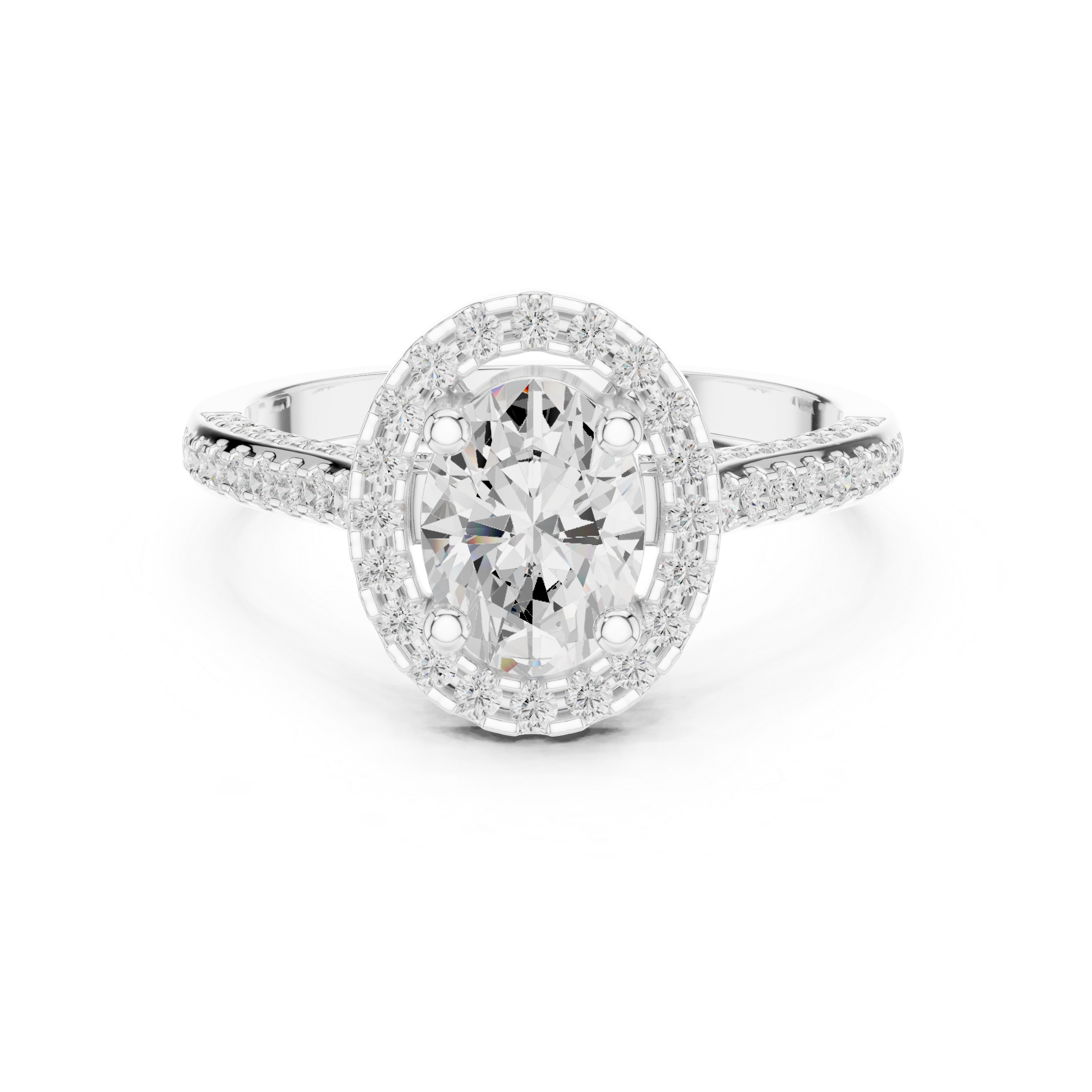 Oval Halo Diamond Engagement Ring with Pavé Band
