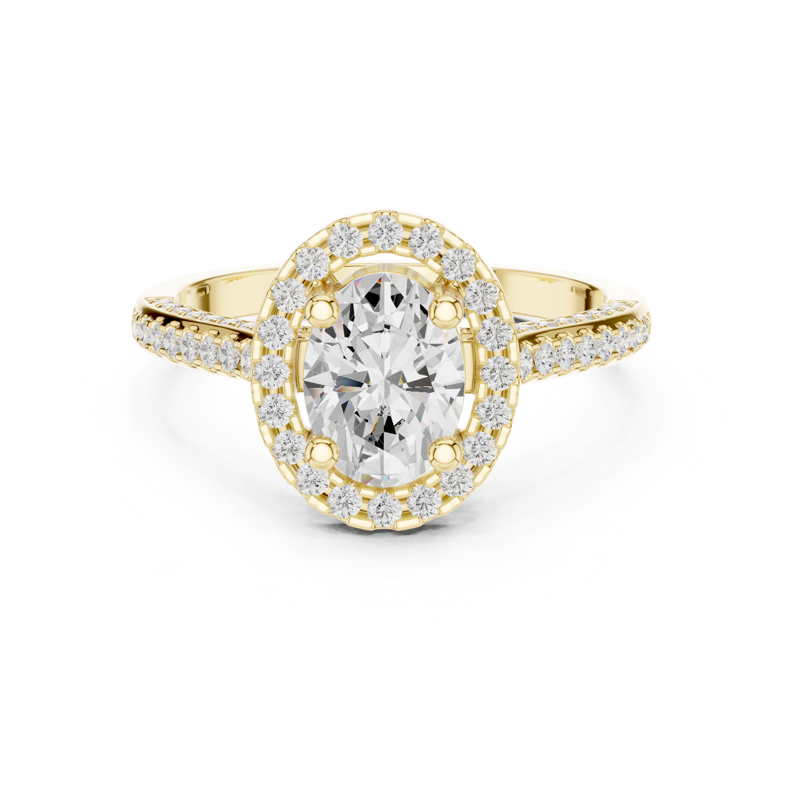Oval Halo Diamond Engagement Ring with Pavé Band