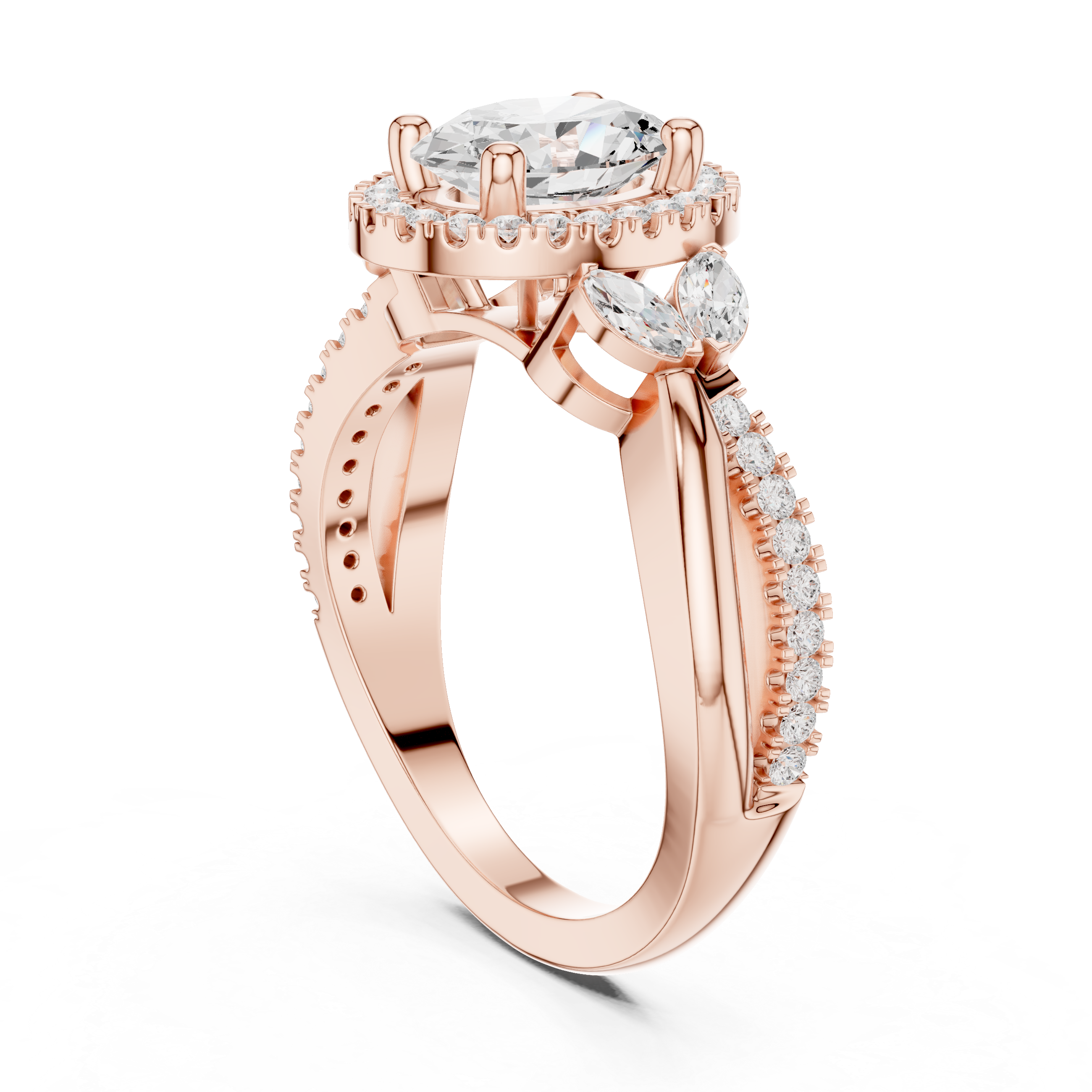 Oval Halo Diamond Engagement Ring with Marquise Accents