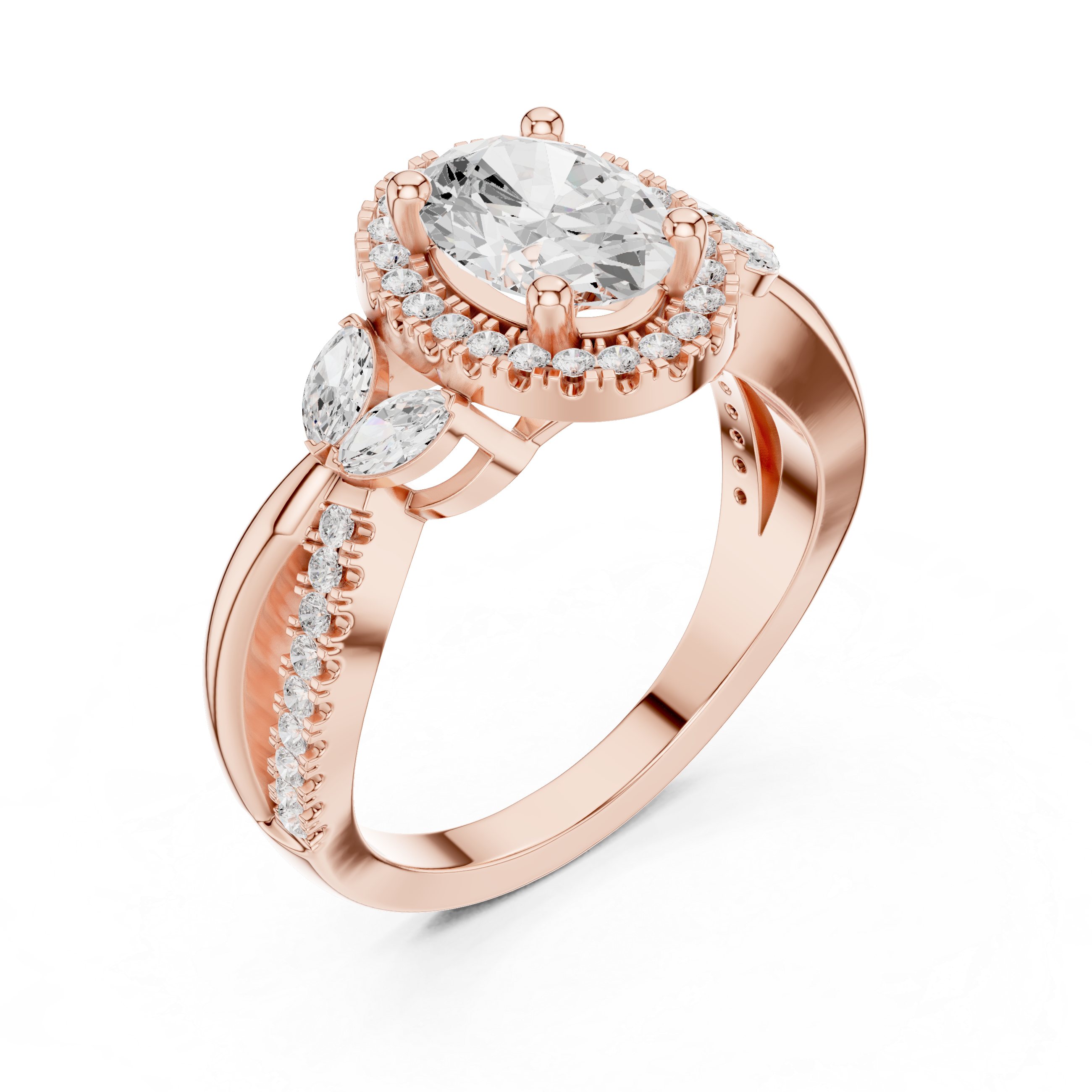 Oval Halo Diamond Engagement Ring with Marquise Accents