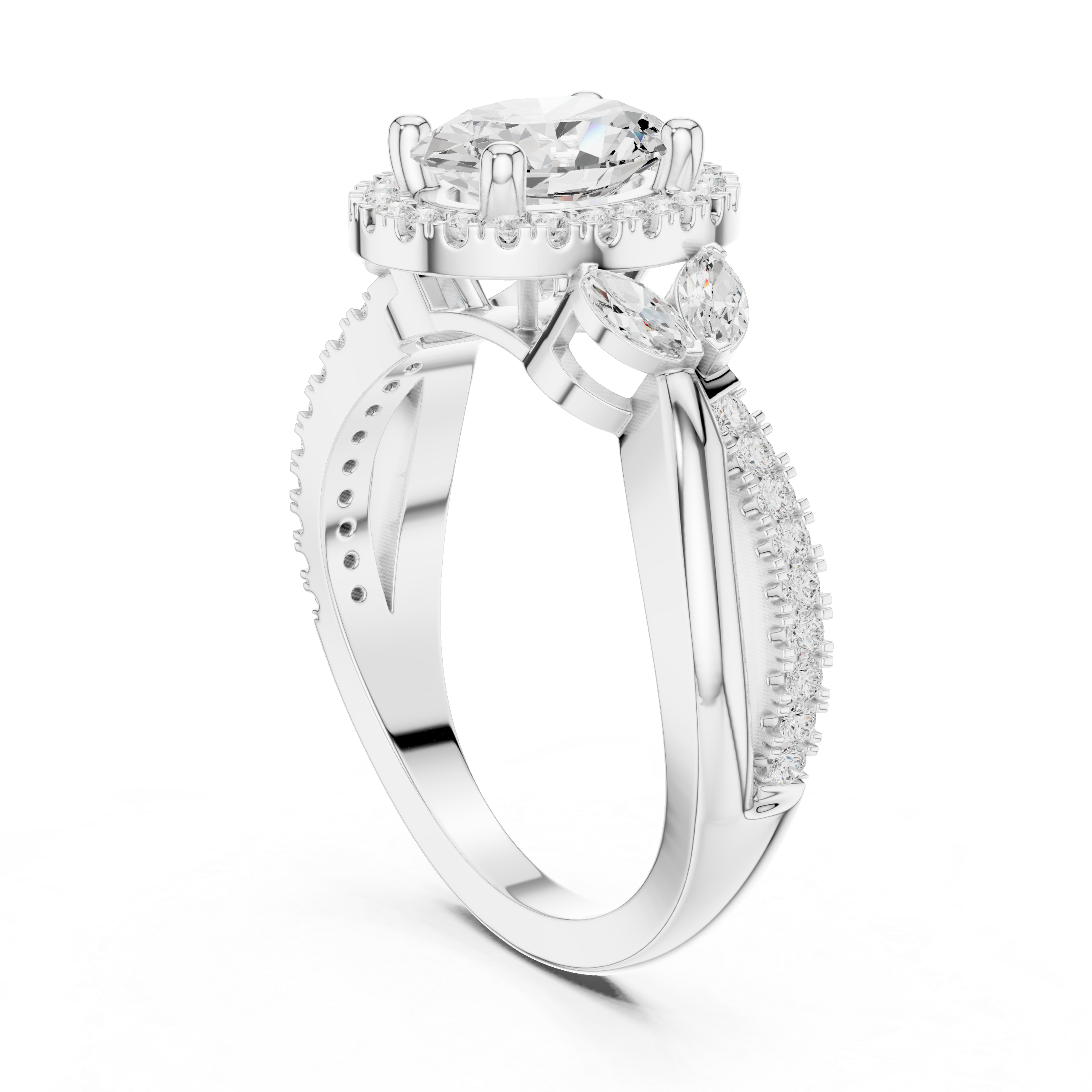 Oval Halo Diamond Engagement Ring with Marquise Accents