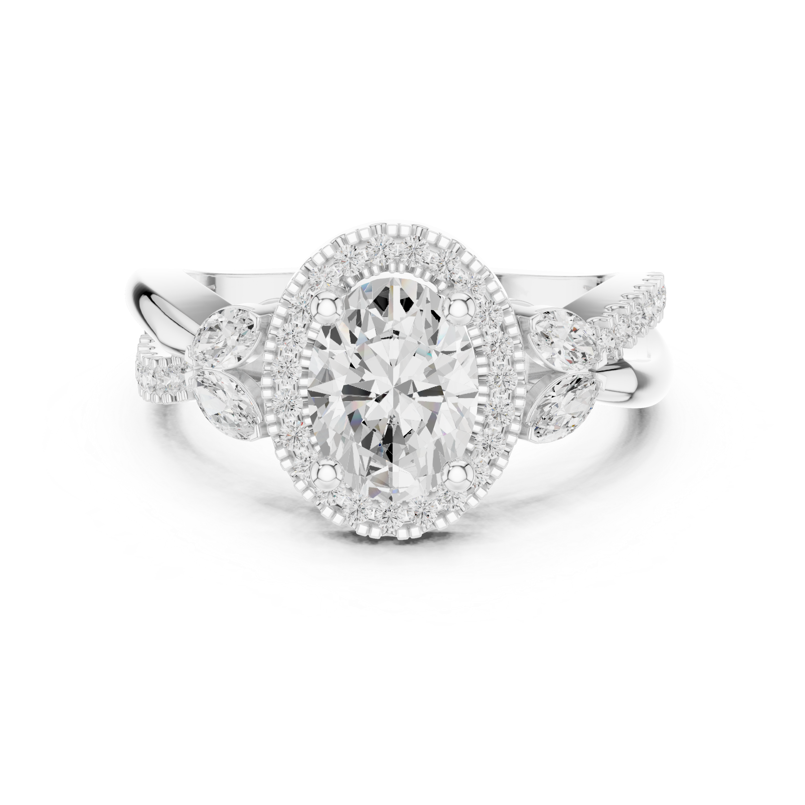 Oval Halo Diamond Engagement Ring with Marquise Accents