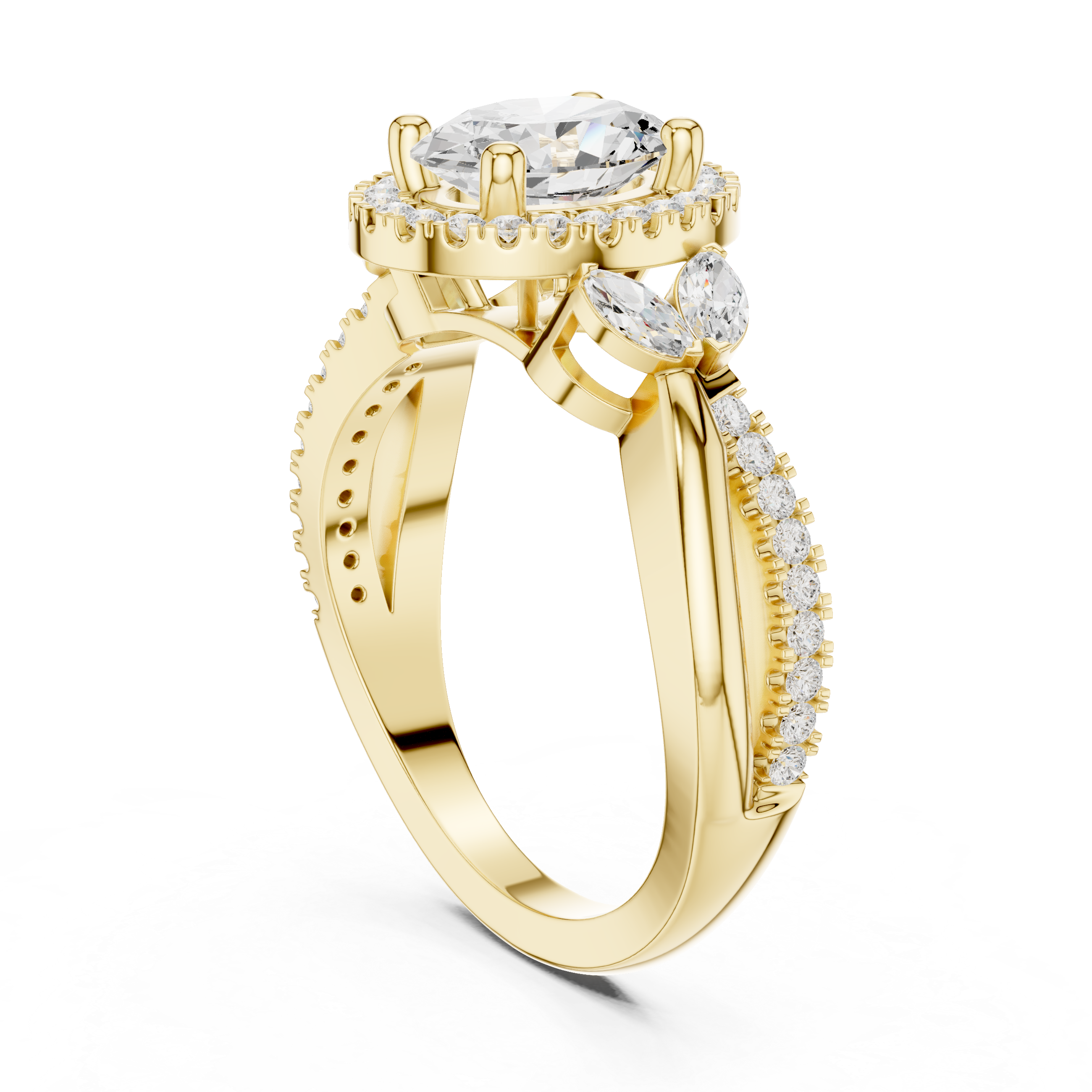 Oval Halo Diamond Engagement Ring with Marquise Accents