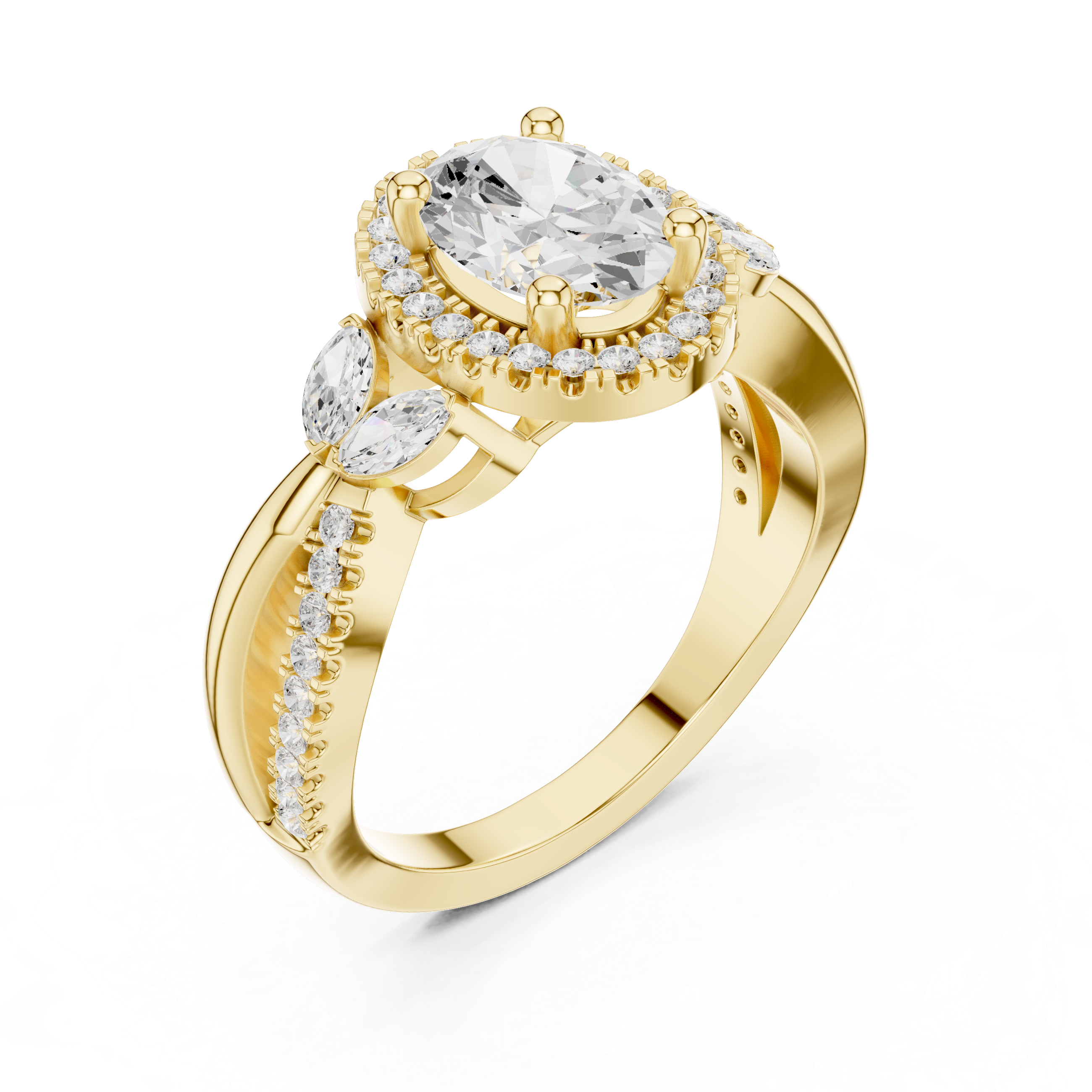 Oval Halo Diamond Engagement Ring with Marquise Accents
