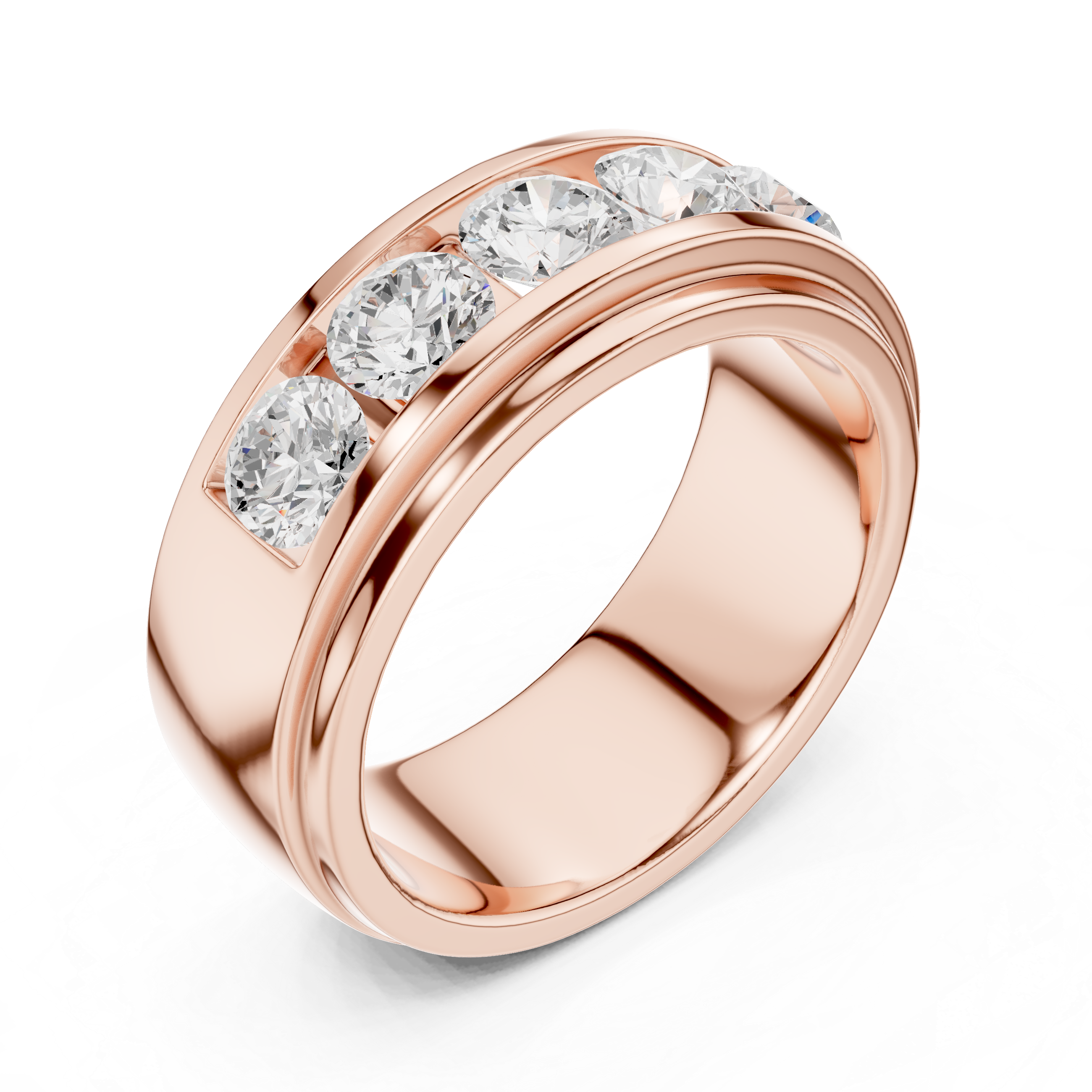 Five Stone Diamond Channel Wedding Band