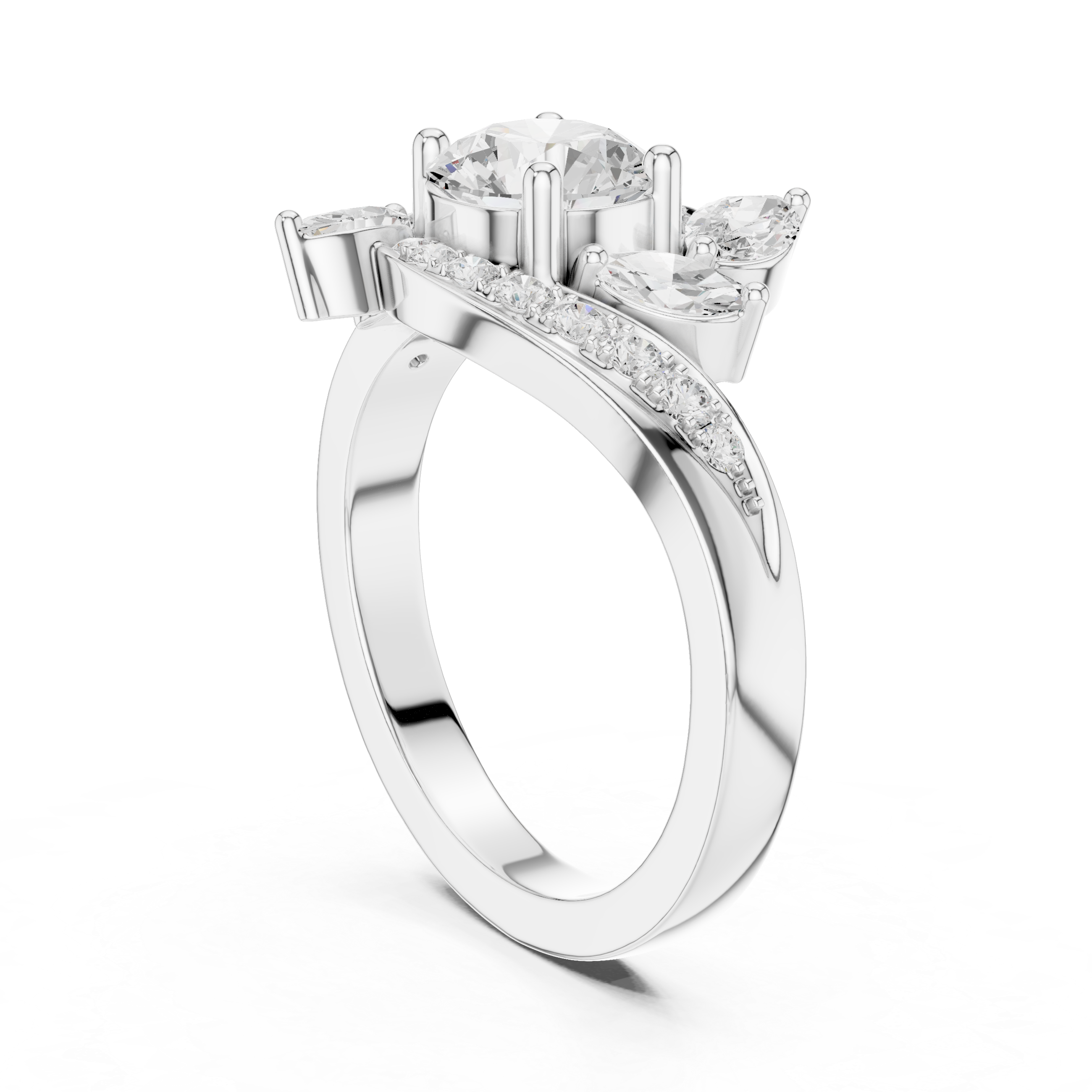 Round Diamond & Marquise Bypass Engagement Ring