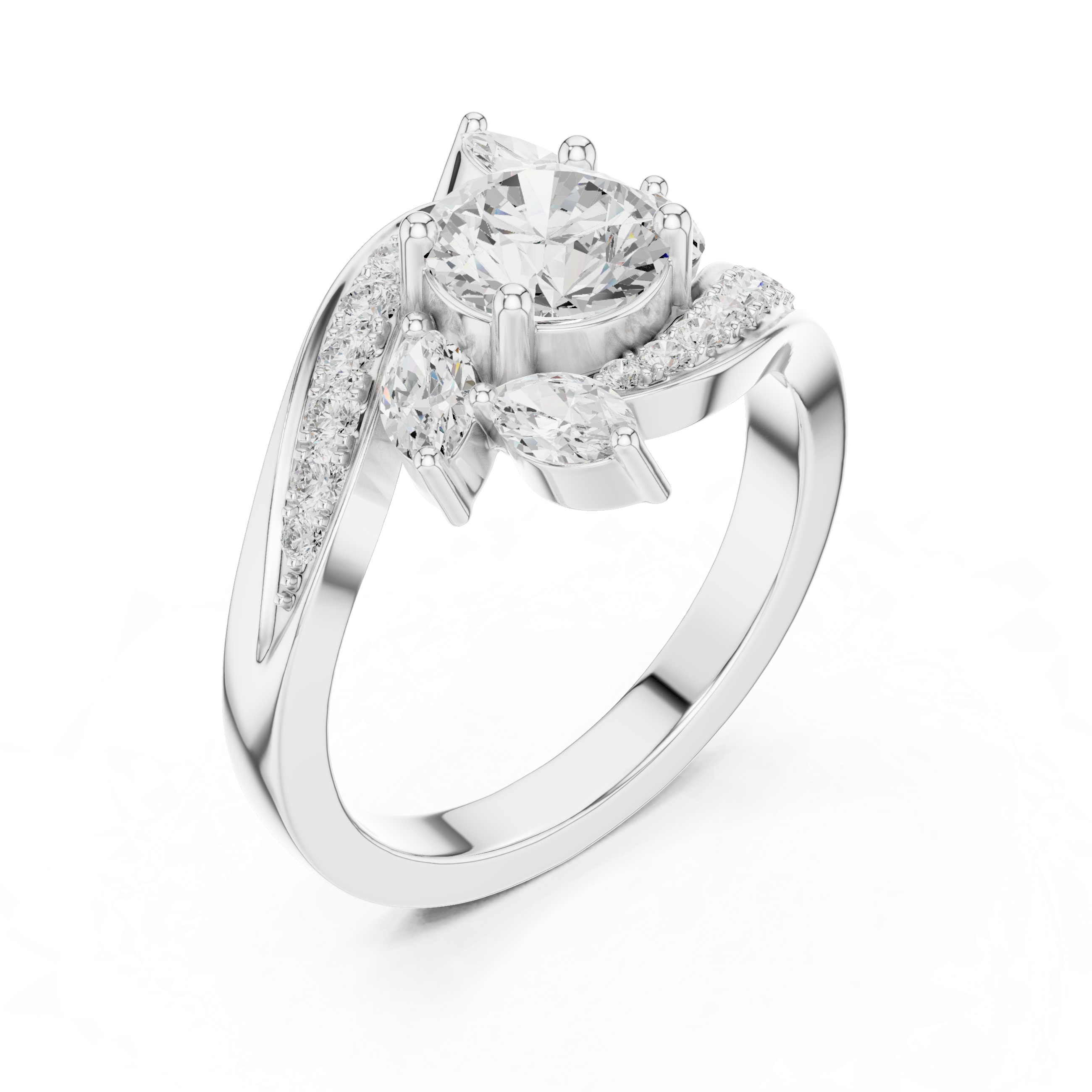 Round Diamond & Marquise Bypass Engagement Ring