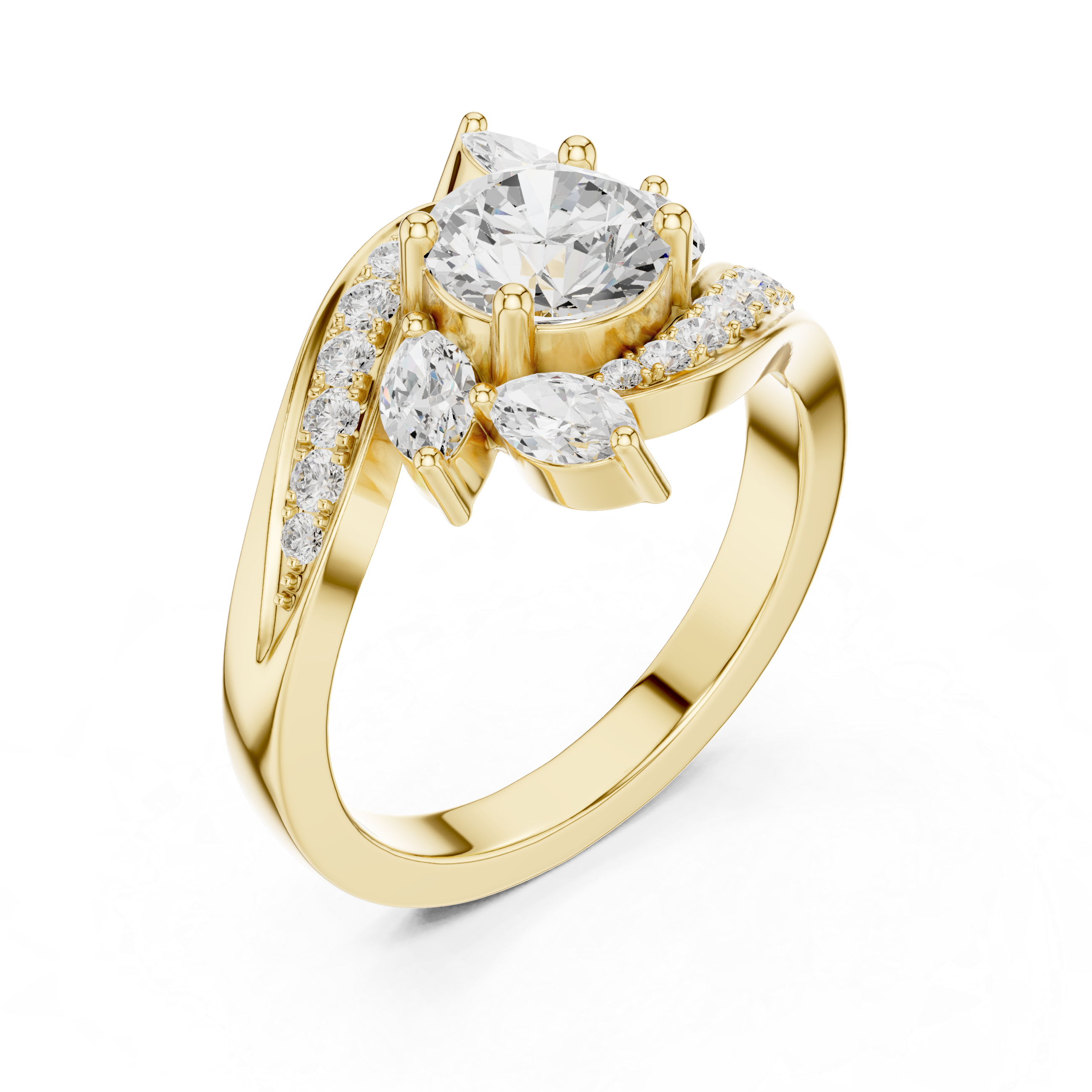 Round Diamond & Marquise Bypass Engagement Ring