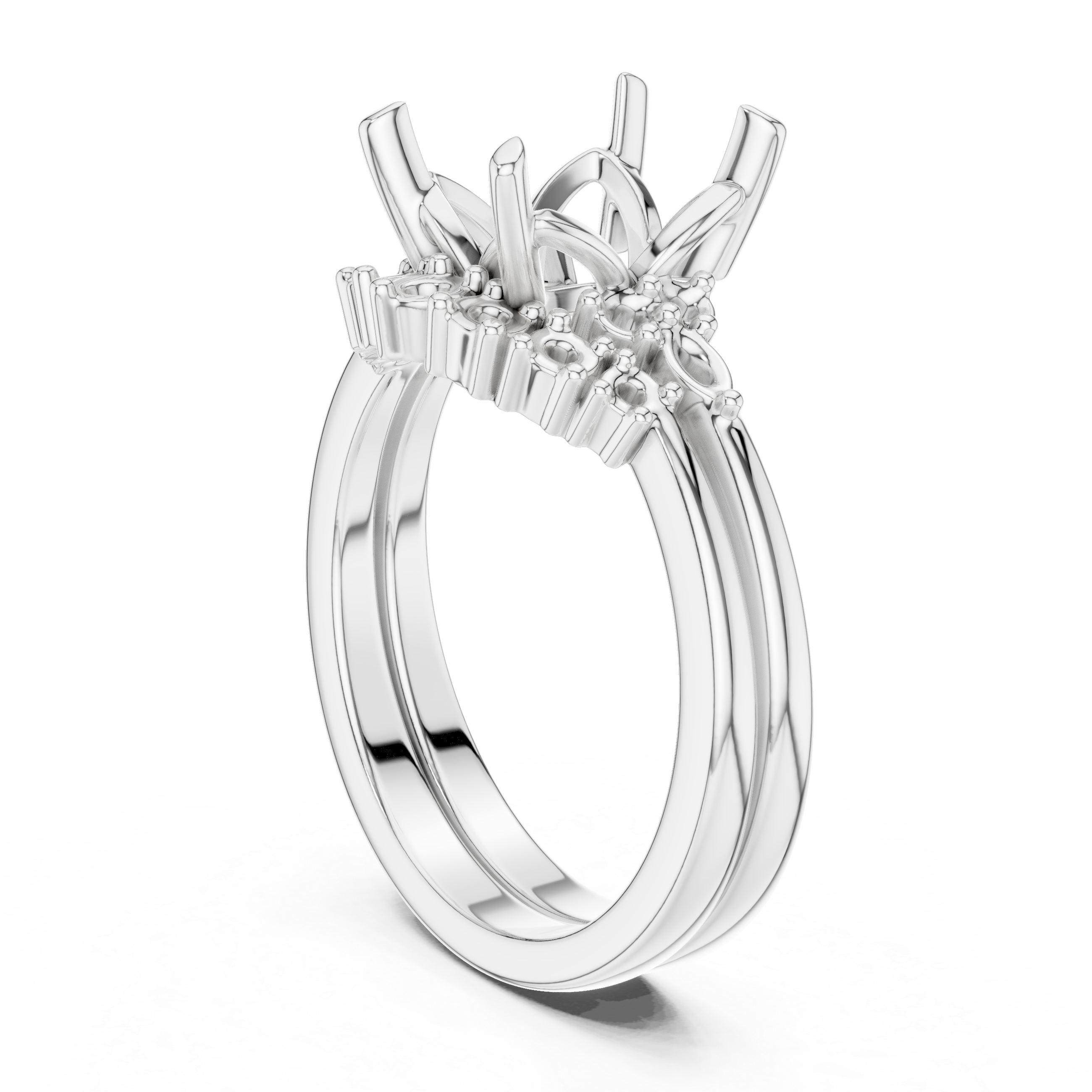 Vintage Inspired Emerald Cut Halo Engagement Ring Set with Marquise and Round Accent Diamonds