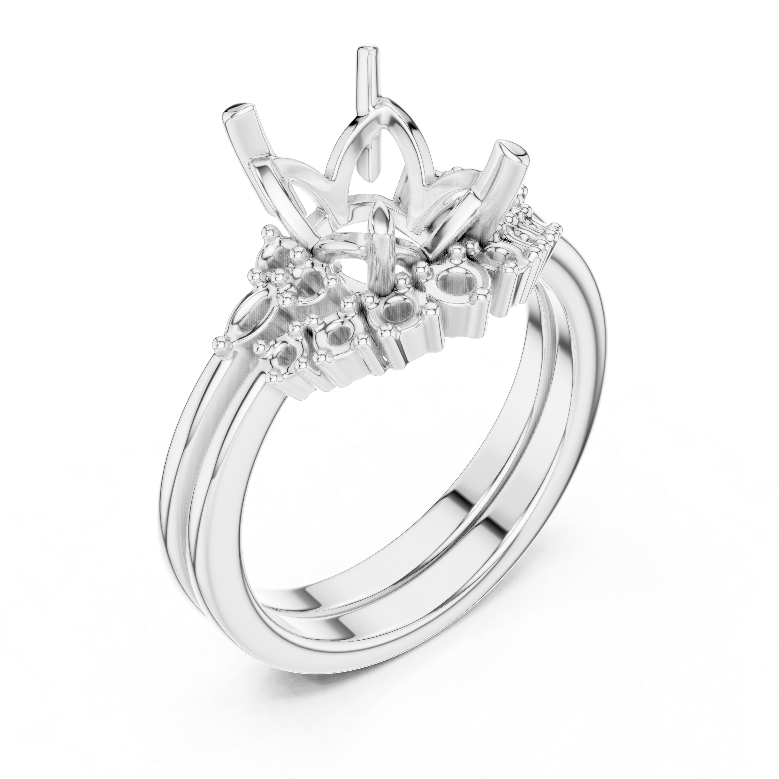 Vintage Inspired Emerald Cut Halo Engagement Ring Set with Marquise and Round Accent Diamonds