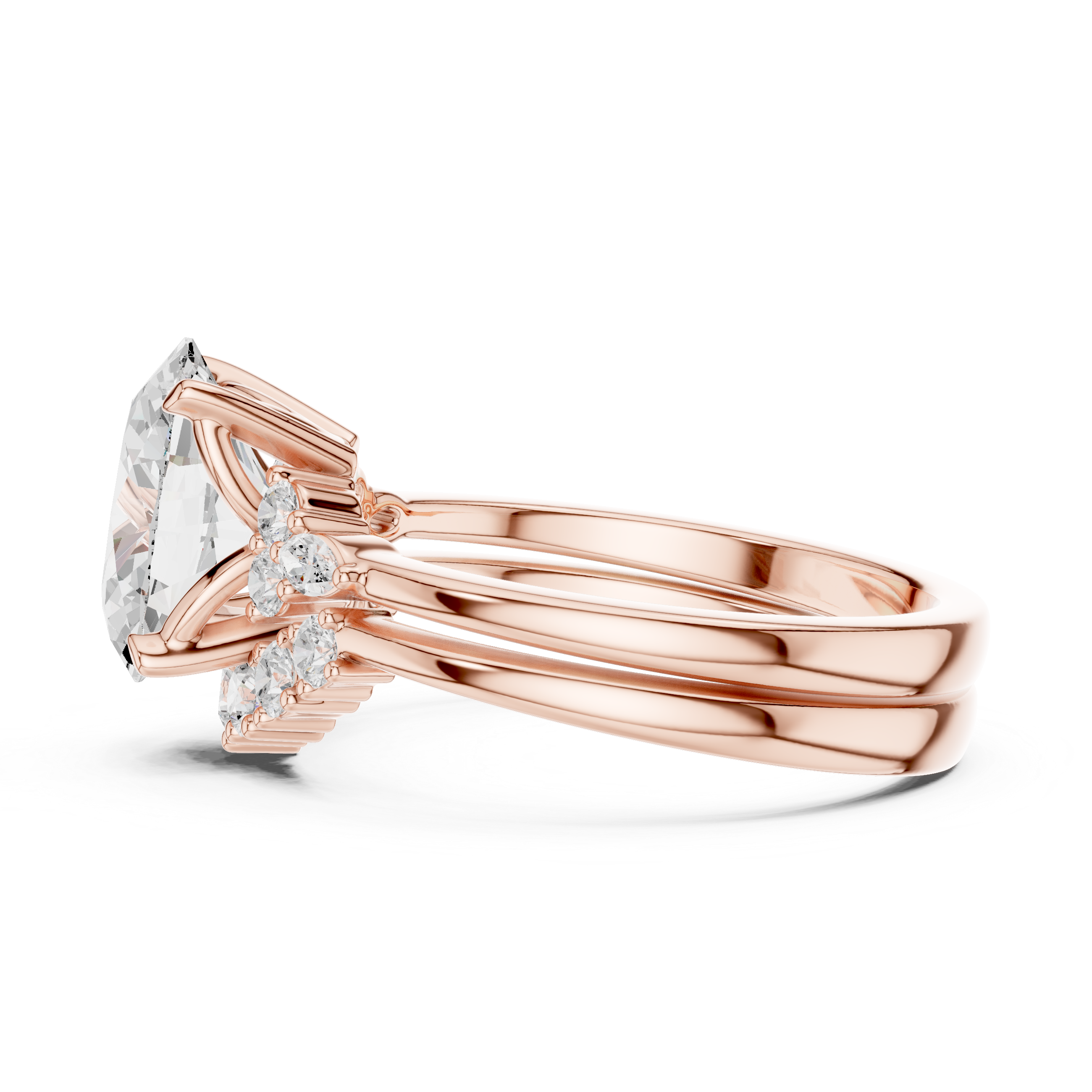 Vintage Inspired Oval Cut Halo Engagement Ring Set with Marquise and Round Accent Diamonds