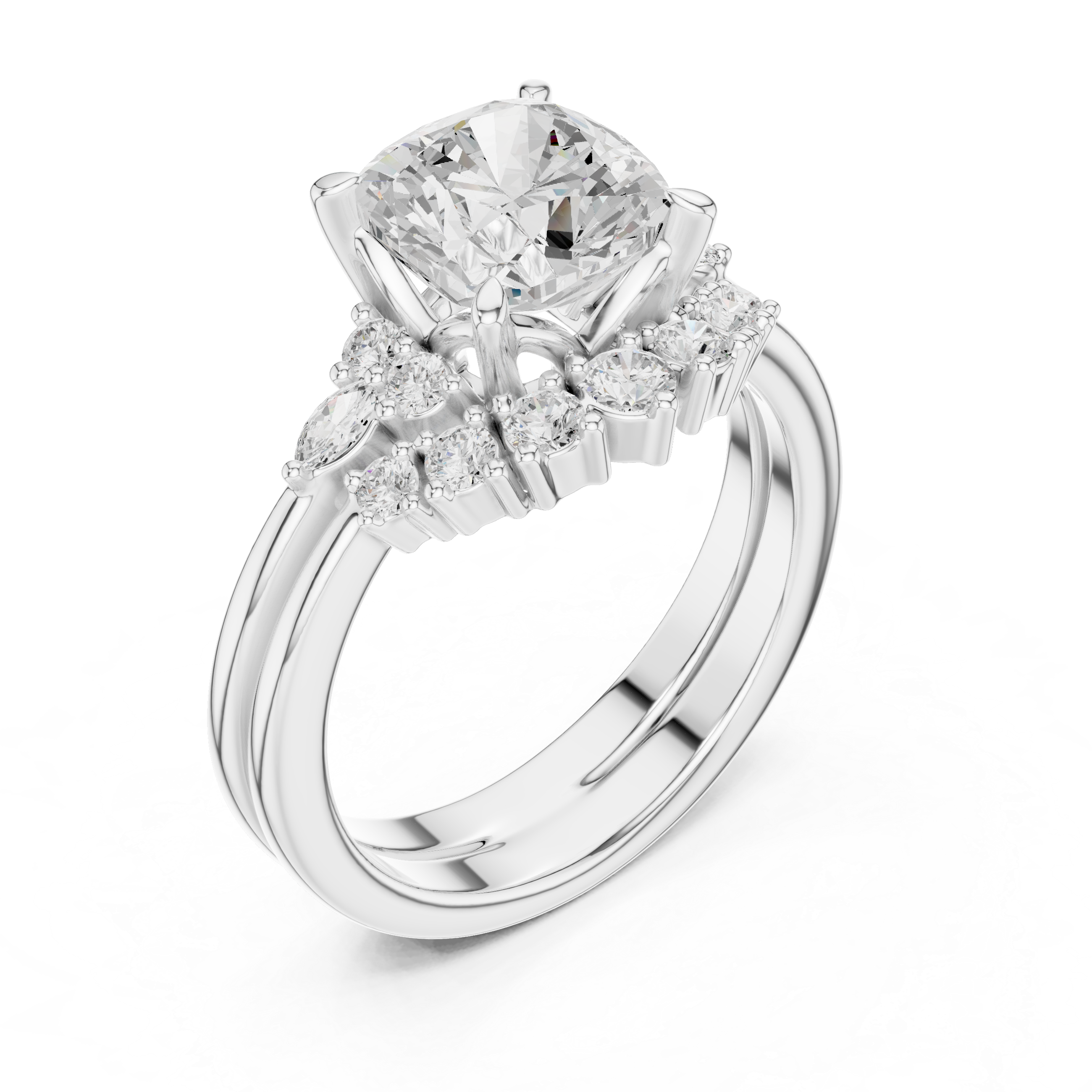 Vintage Cushion Cut Bridal Ring Set