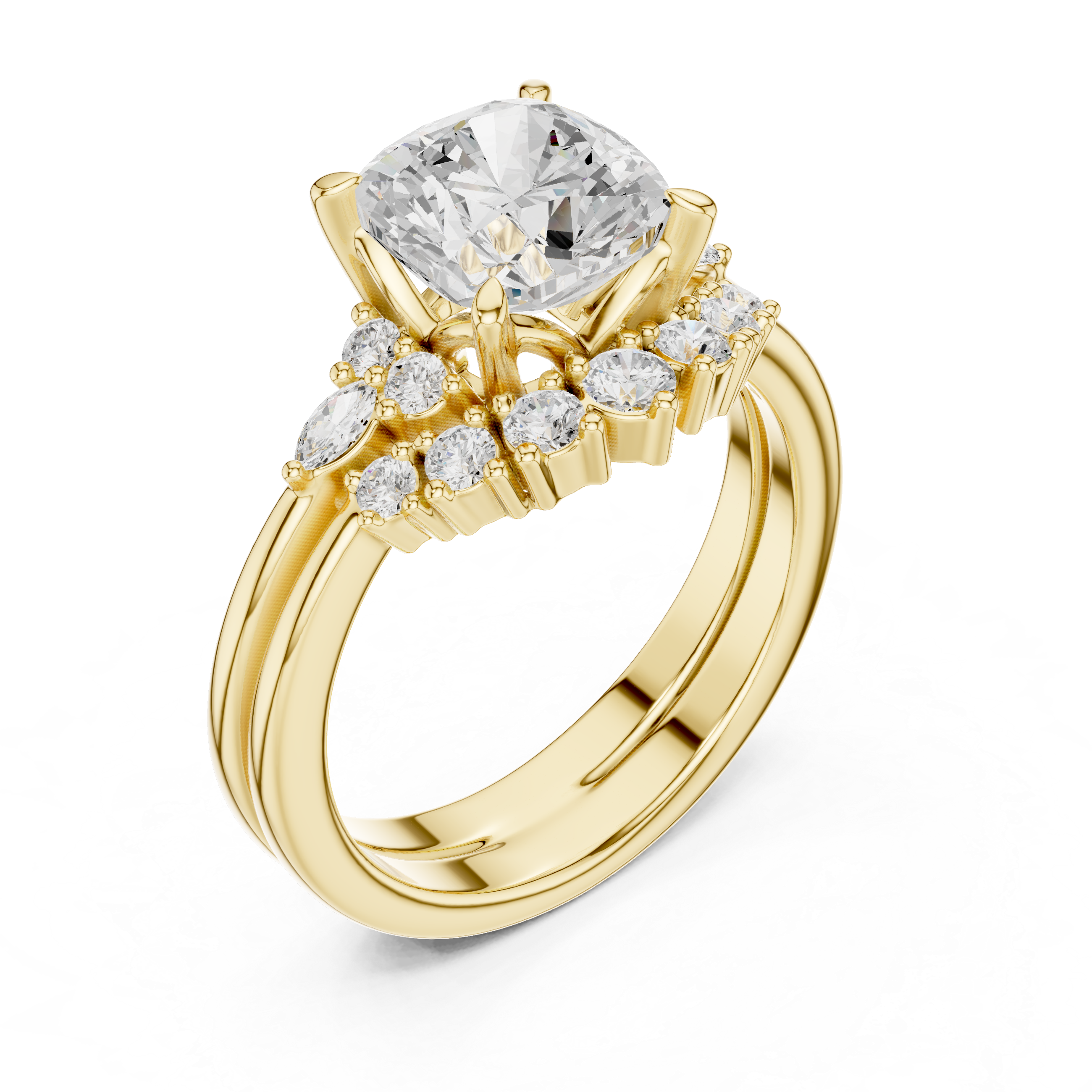 Vintage Cushion Cut Bridal Ring Set