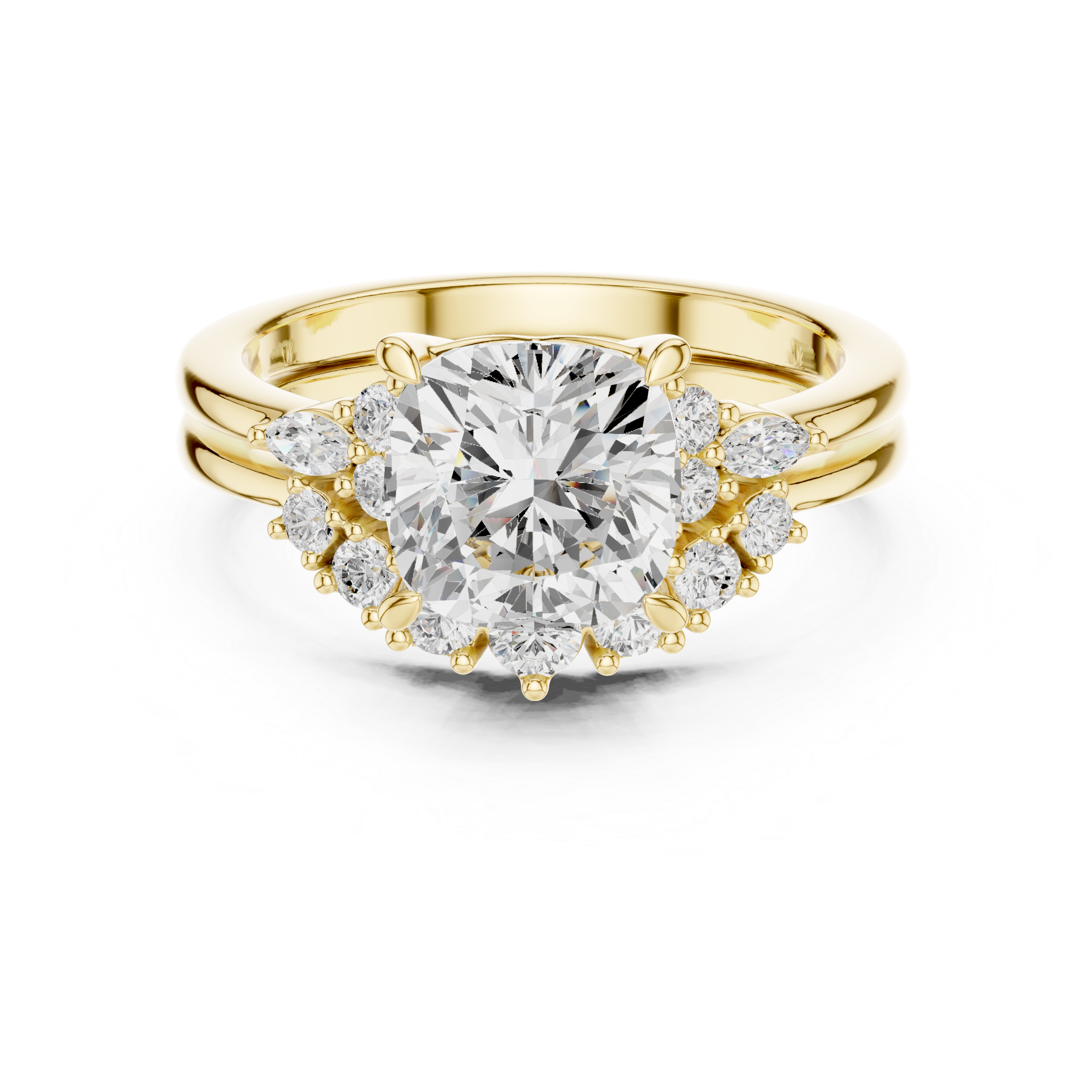 Vintage Cushion Cut Bridal Ring Set