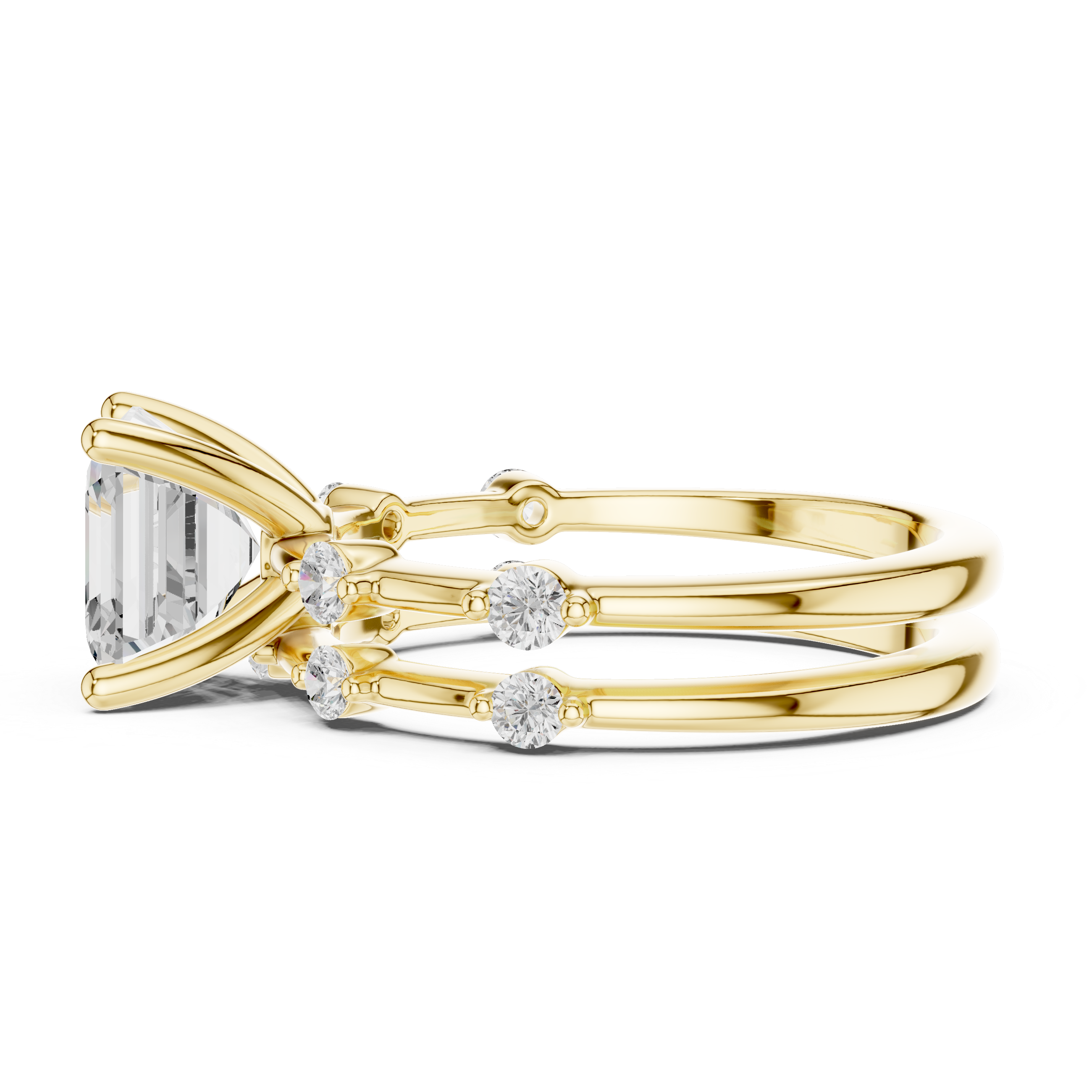 Elegant Asscher Cut Engagement Ring Set with Double Band Diamond Accents