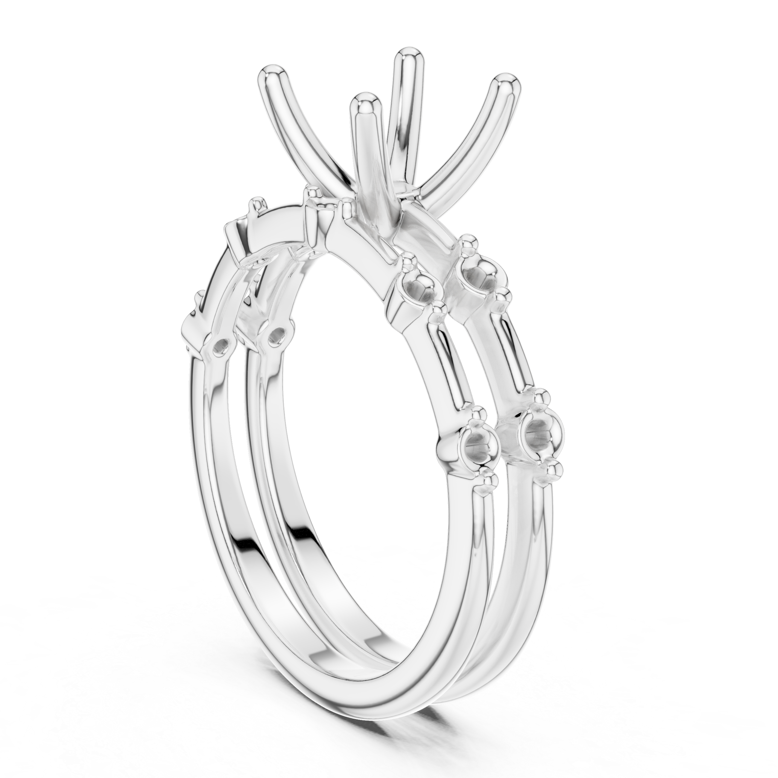 Elegant Cushion Cut Engagement Ring Set with Double Band Diamond Accents