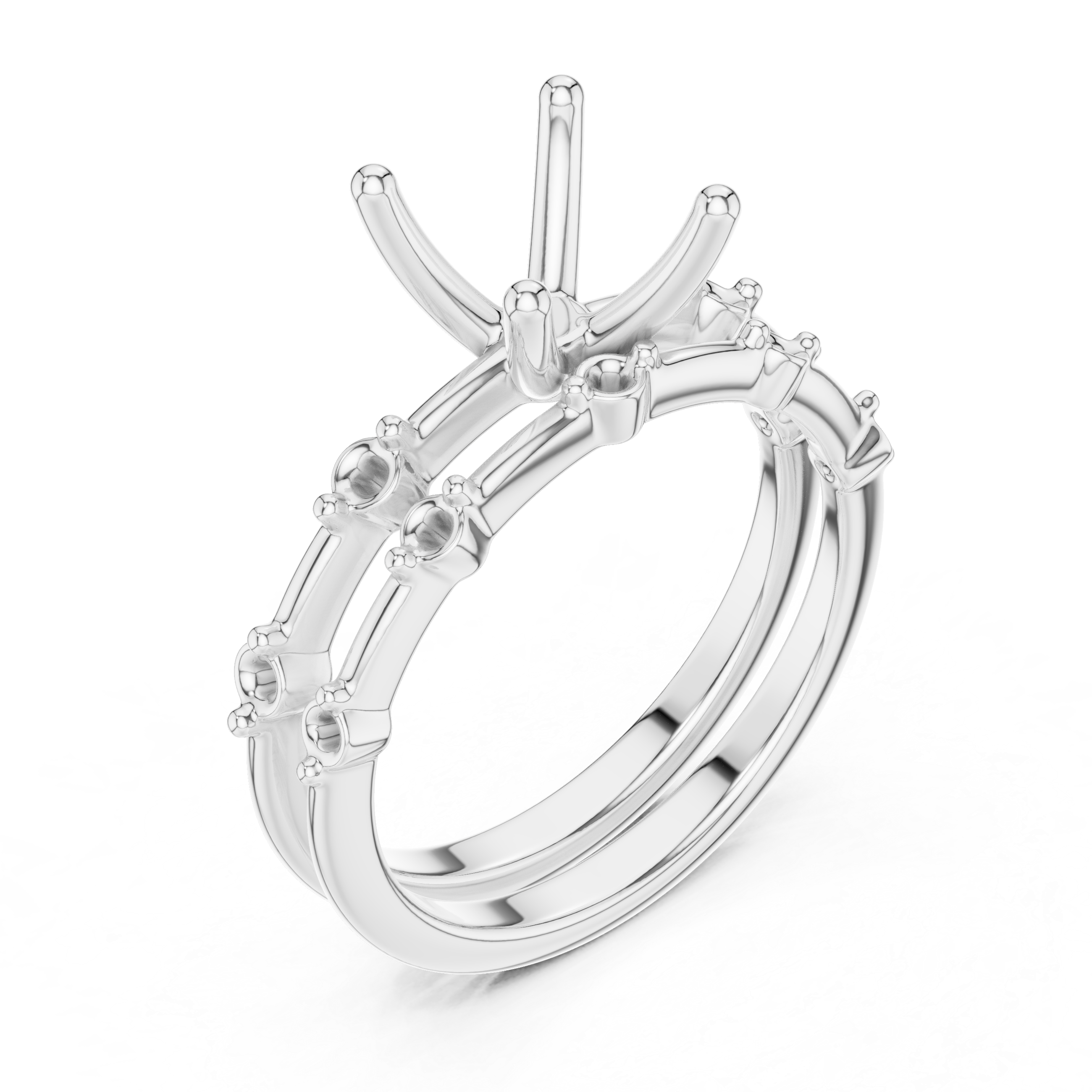 Elegant Cushion Cut Engagement Ring Set with Double Band Diamond Accents
