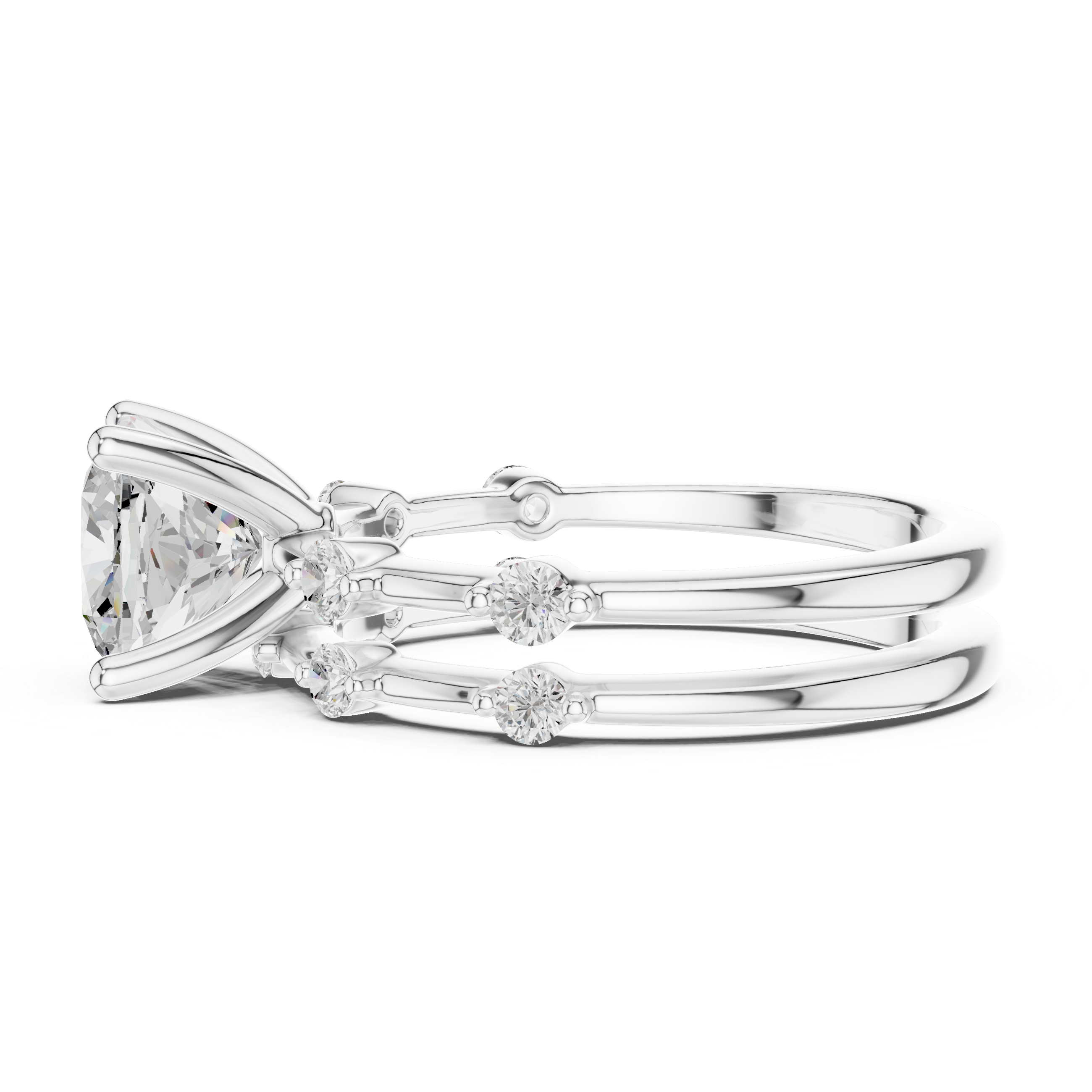 Elegant Cushion Cut Engagement Ring Set with Double Band Diamond Accents