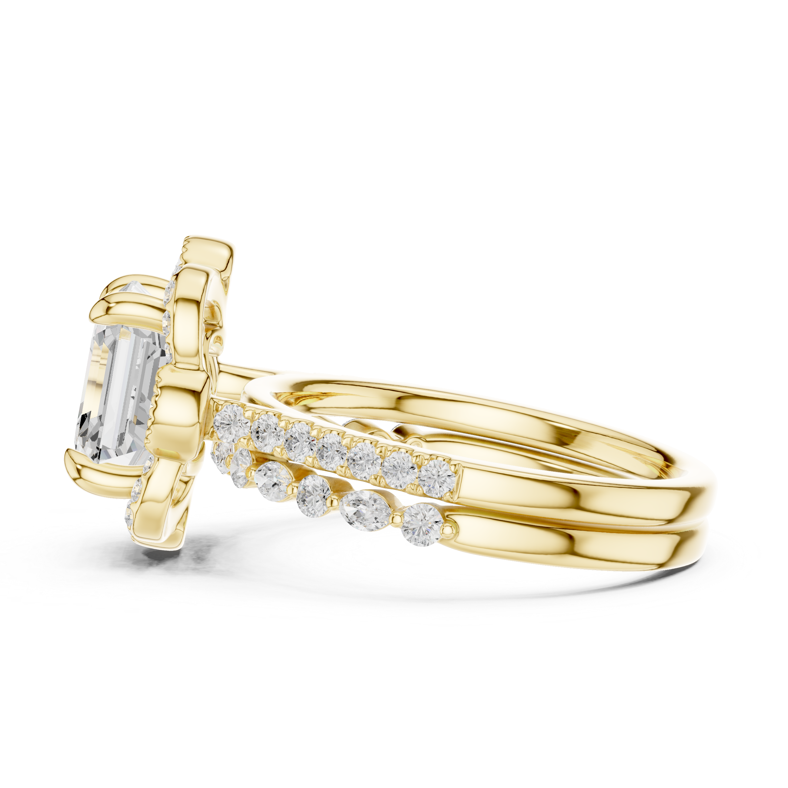 Asscher Cut Floral Halo Engagement Ring with Diamond Accent Split Band
